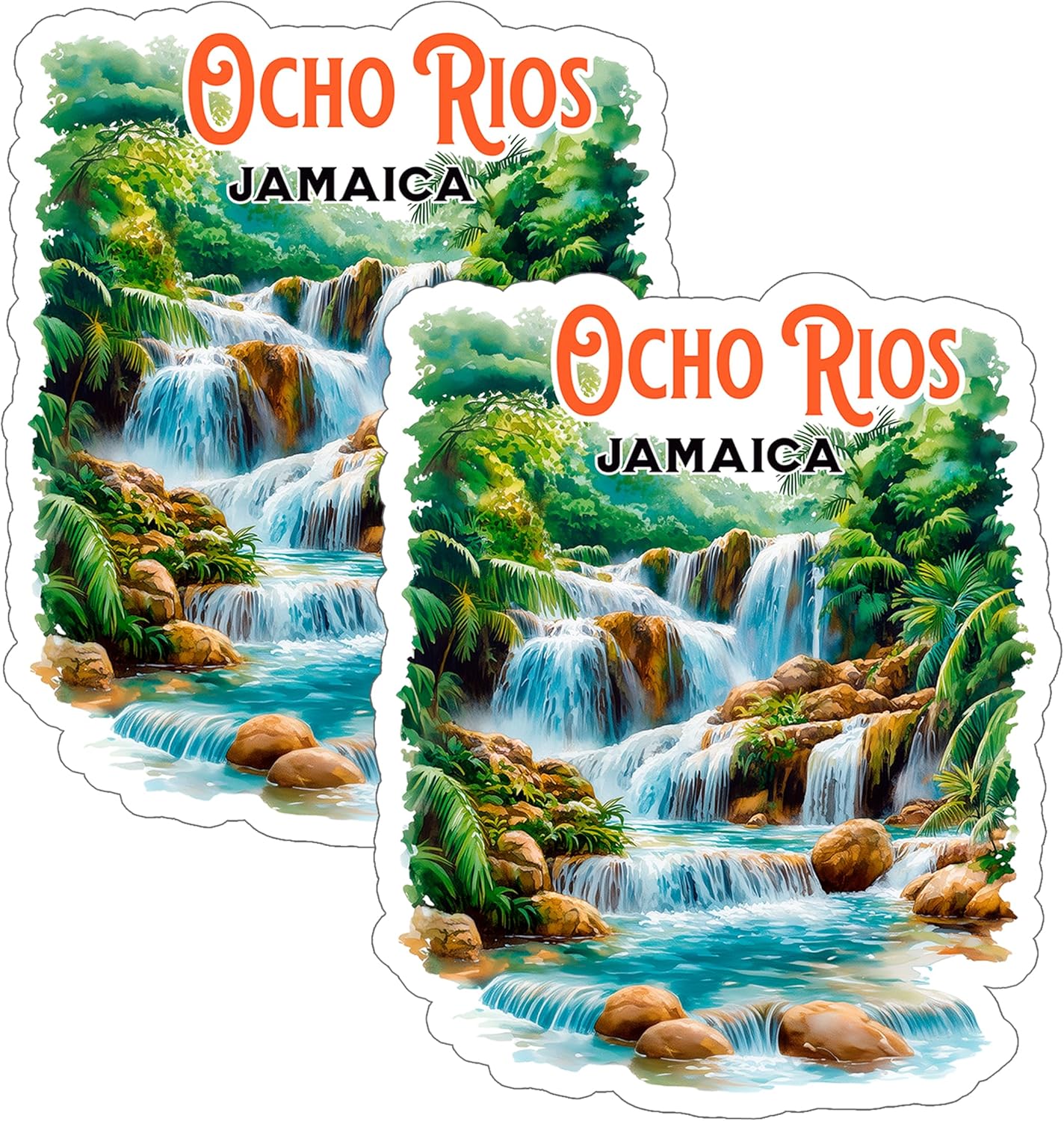 Ocho Rios Jamaica Sticker 4 Inch 2-Pack - Waterproof Vinyl Decal for Laptop Water Bottle Car Tumbler - Durable Aesthetic Long-Lasting Stickers for Adults ID45039