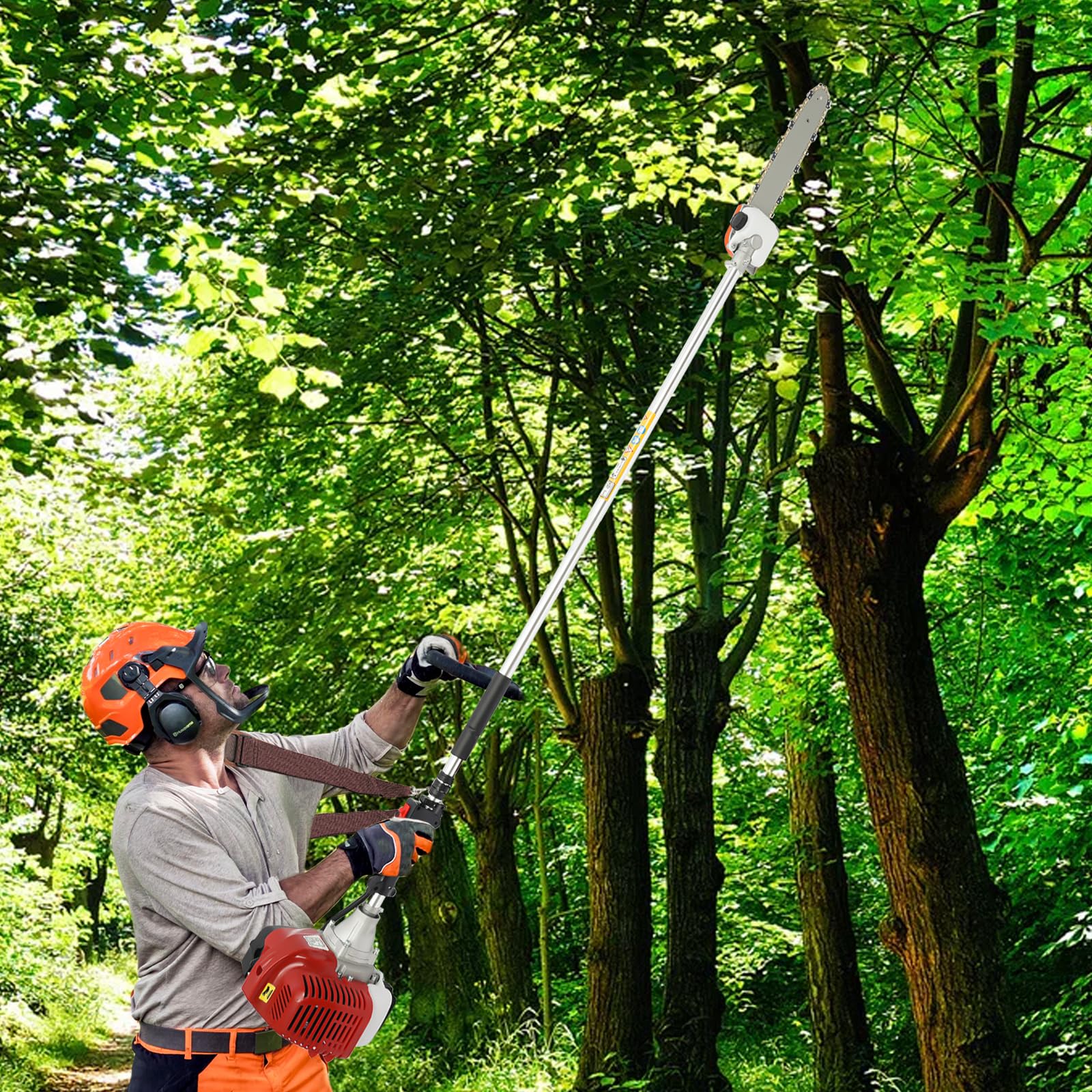 Motosierra de gasolina, motosierra de gasolina, motor de 1,25 kW, mango largo, apto para cortar madera y para el cuidado de árboles en parques y zonas forestales