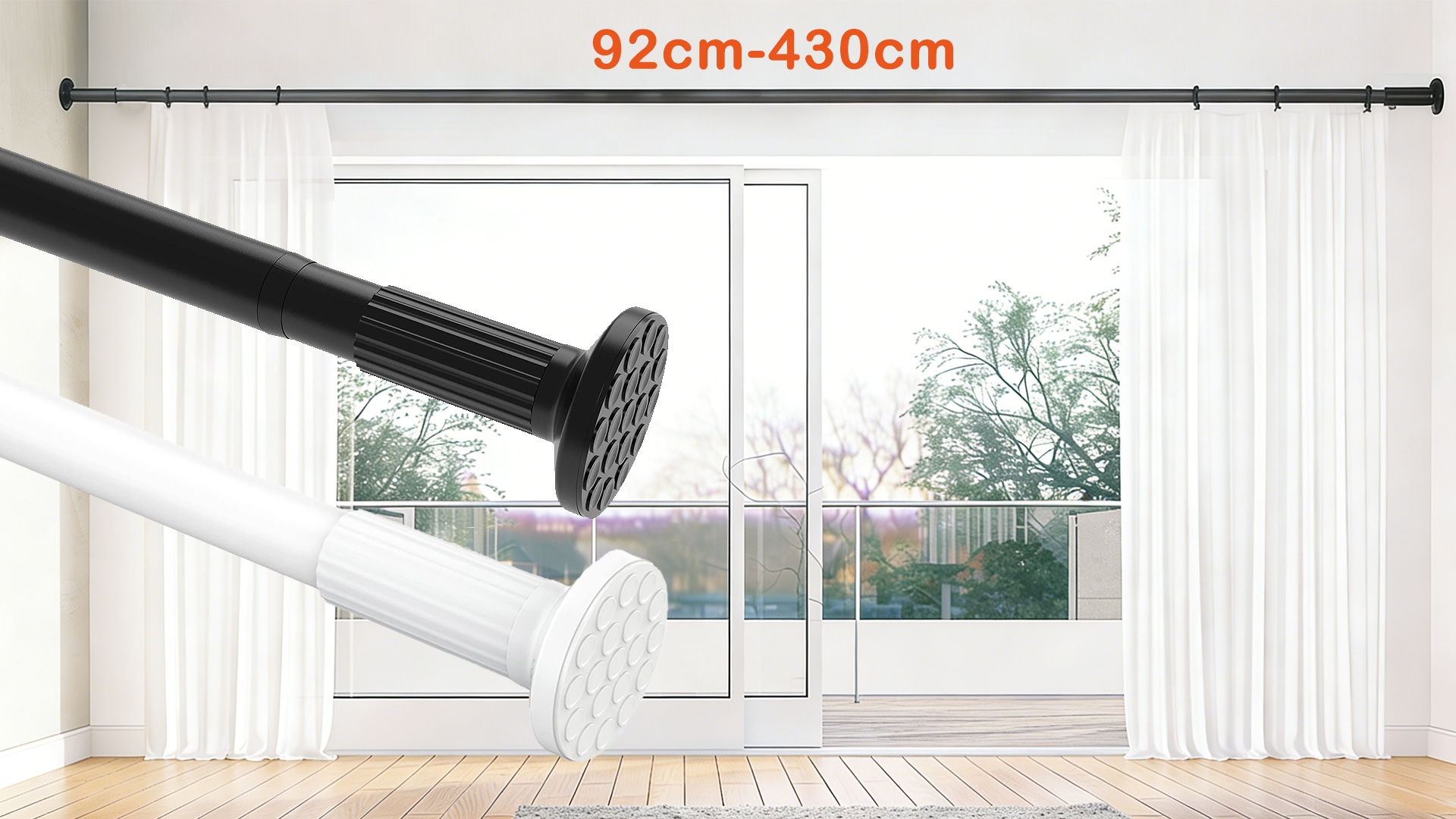 378-430cm Gardinenstange Ohne Bohren Ø32mm, 4m Extra lange Teleskopstange