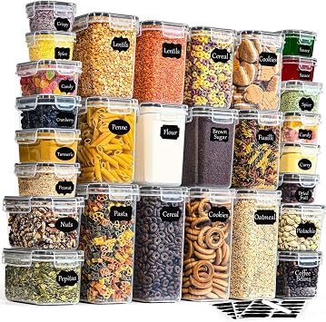 GoMaihe Vorratsdosen mit Deckel Luftdicht: 28er Vorratsbehälter Set für Mehl Zucker Müsli Gewürze | Luftdicht Aufbewahrungsbox Küche für Lebensmittel Mit Stift & Etikett | BPA-frei