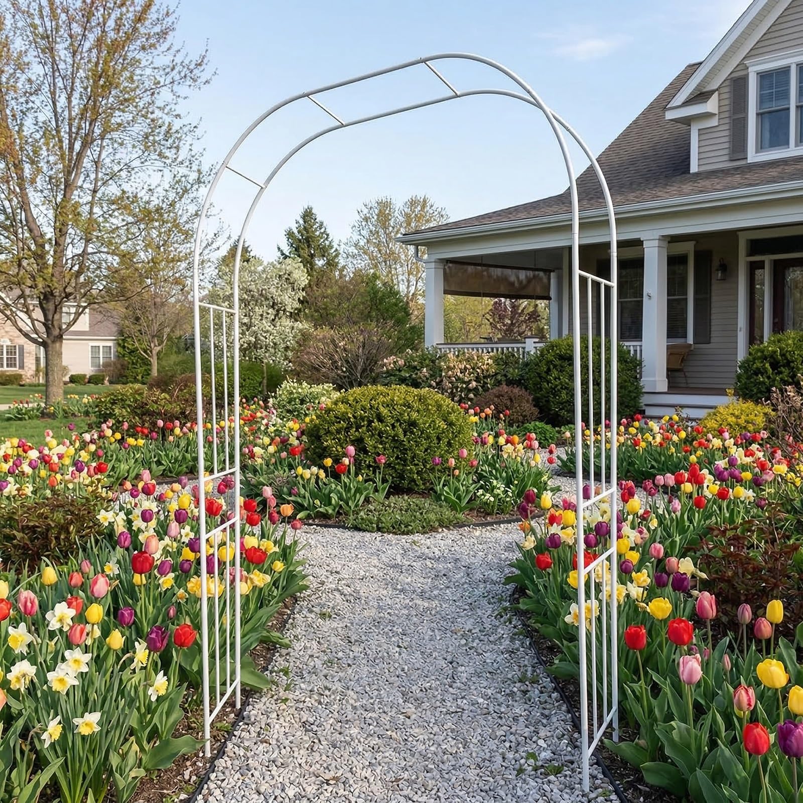 Arco de jardín metálico exterior con enrejado de acero para plantas y patio