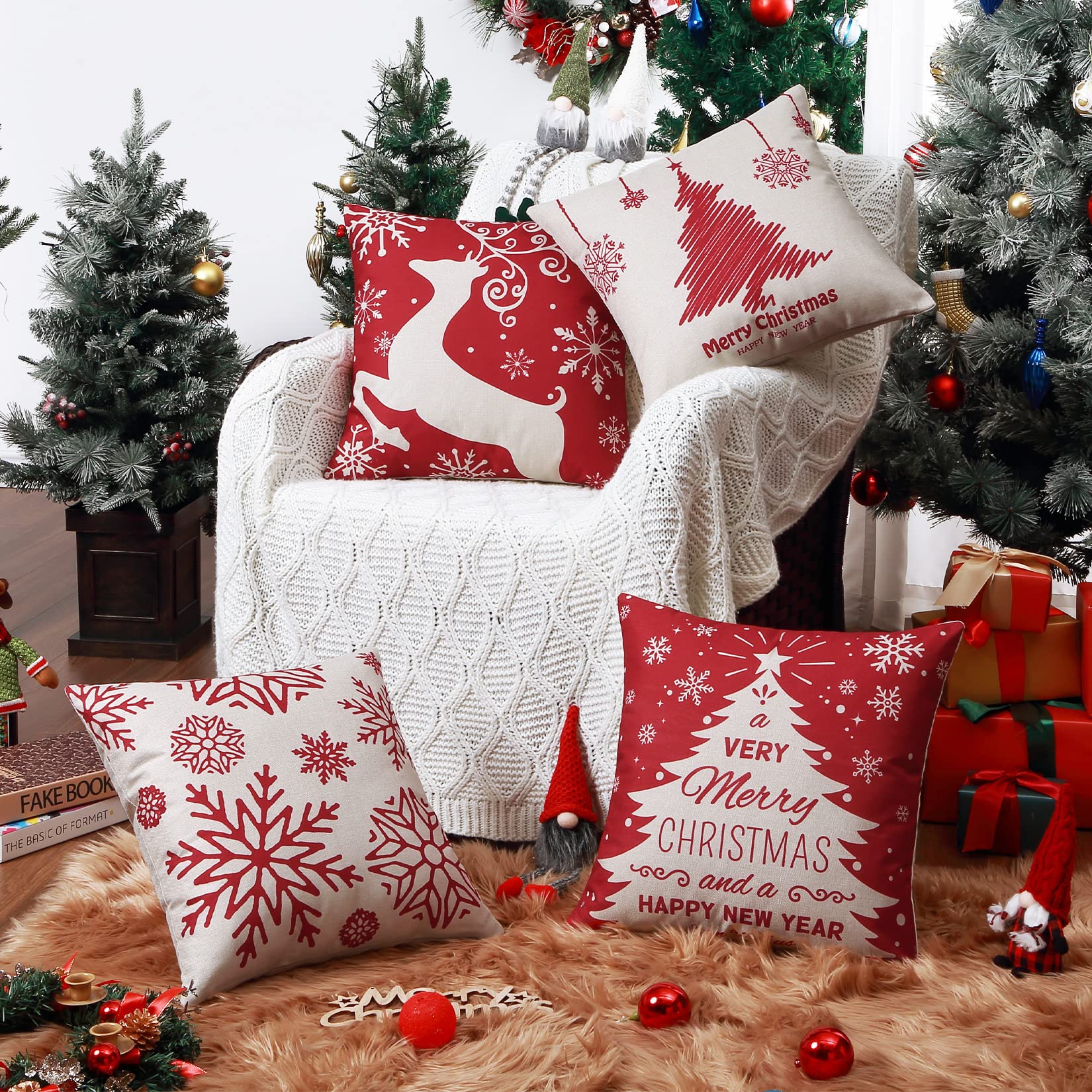 Kawani Set Di 2 Federe Per Cuscini 45x45 Cm Con Motivo Albero Di Natale Tinta 1138150
