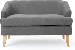 Christopher Knight Home Sheena Mid-Century Modern Fabric Loveseat, Dark Grey / Natural