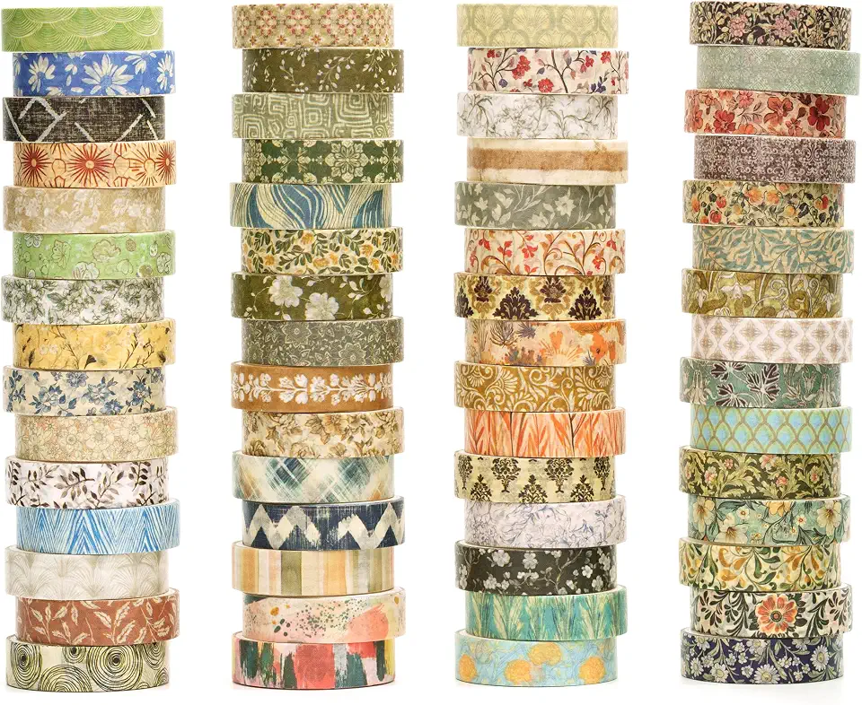 YUBBAEX 60 Rolls Value Washi Tape Pack Retro Arts Masking Tape Basic Patterns Decorative for DIY Crafts, Bullet Journal Supplies, Planners, Scrapbook, Card/Gift Wrapping (Retro Baroque)