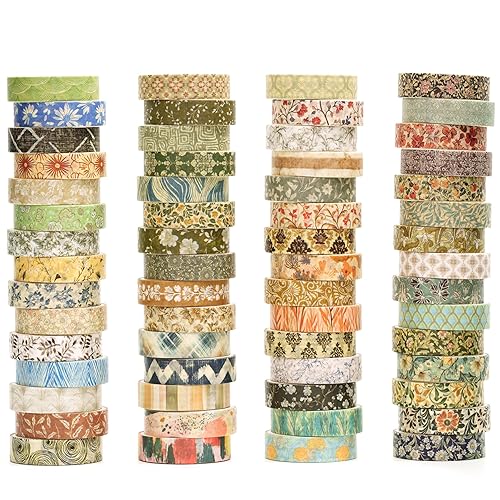 YUBBAEX 60 Rolls Value Washi Tape Pack Retro Arts Masking Tape Basic Patterns Decorative for DIY Crafts, Bullet Journal Supplies, Planners, Scrapbook, Card/Gift Wrapping (Retro Baroque) - Retro Baroque