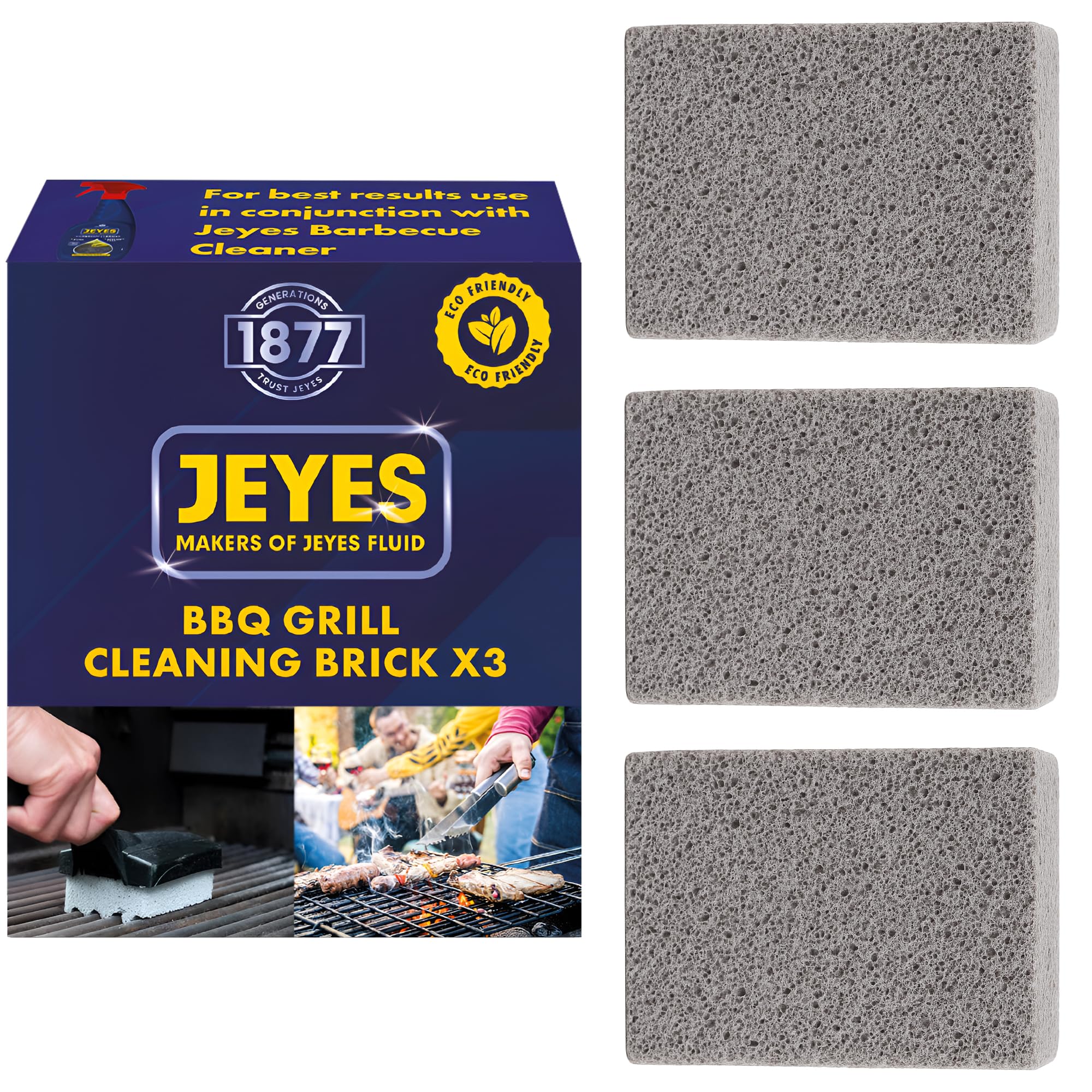Jeyes BBQ Grill Cleaner Bricks (Pack of 3) – Chemical-Free BBQ Cleaning Kit for Outdoor Grills – Brick Size: 10 x 4 x 7cm – Tackles Burnt-On Grease & Grime Fast – Reliable, Effective Deep Cleaning