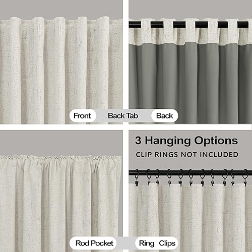 Miniatura 7 de KOUFALL - Cortinas opacas térmicas rústicas símil lino para bloqueo de calor en verano, ideales para dormitorio o sala de estar, juego de 2 paneles,