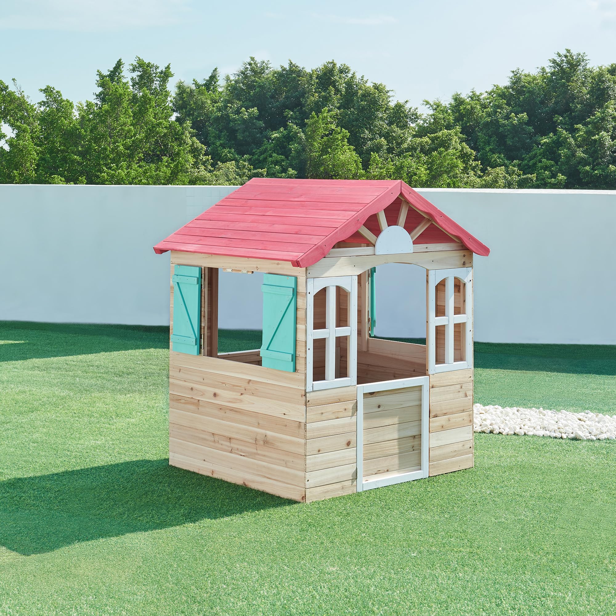 casa.pro Lulä Playhouse with Shutters Children's House with Windows and Door Wooden House for Outdoor and Garden Fir Wood 131 x 115 x 101 cm