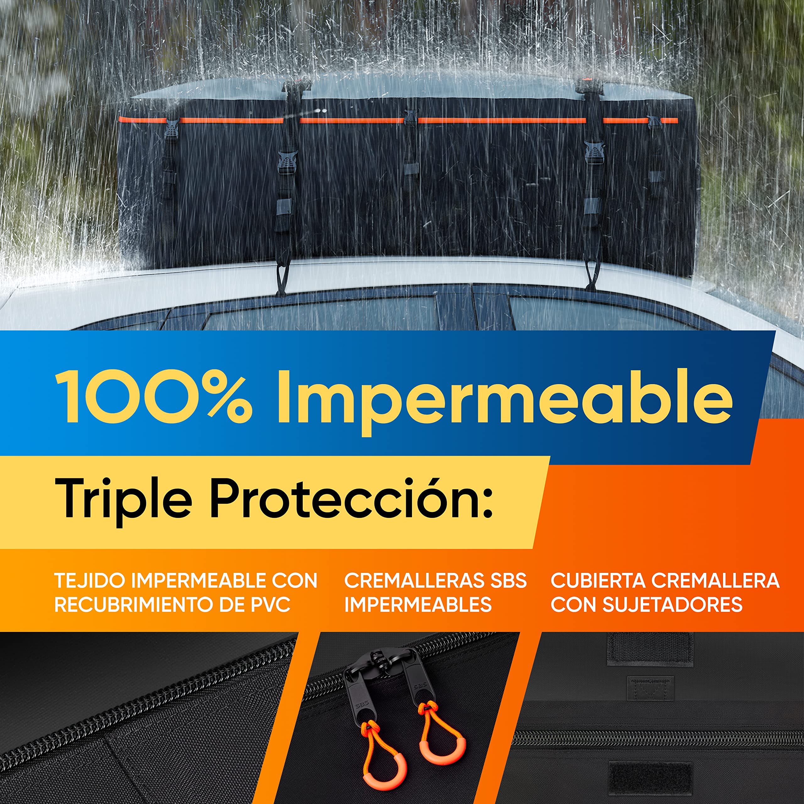 Rhino Bagmate Bolsa De Techo XL 540L (19 Pies Cúbicos). Protección UV 100% Impermeable. Cofre Techo Coche Extremadamente Duradero para Todos Los Coches con Techo