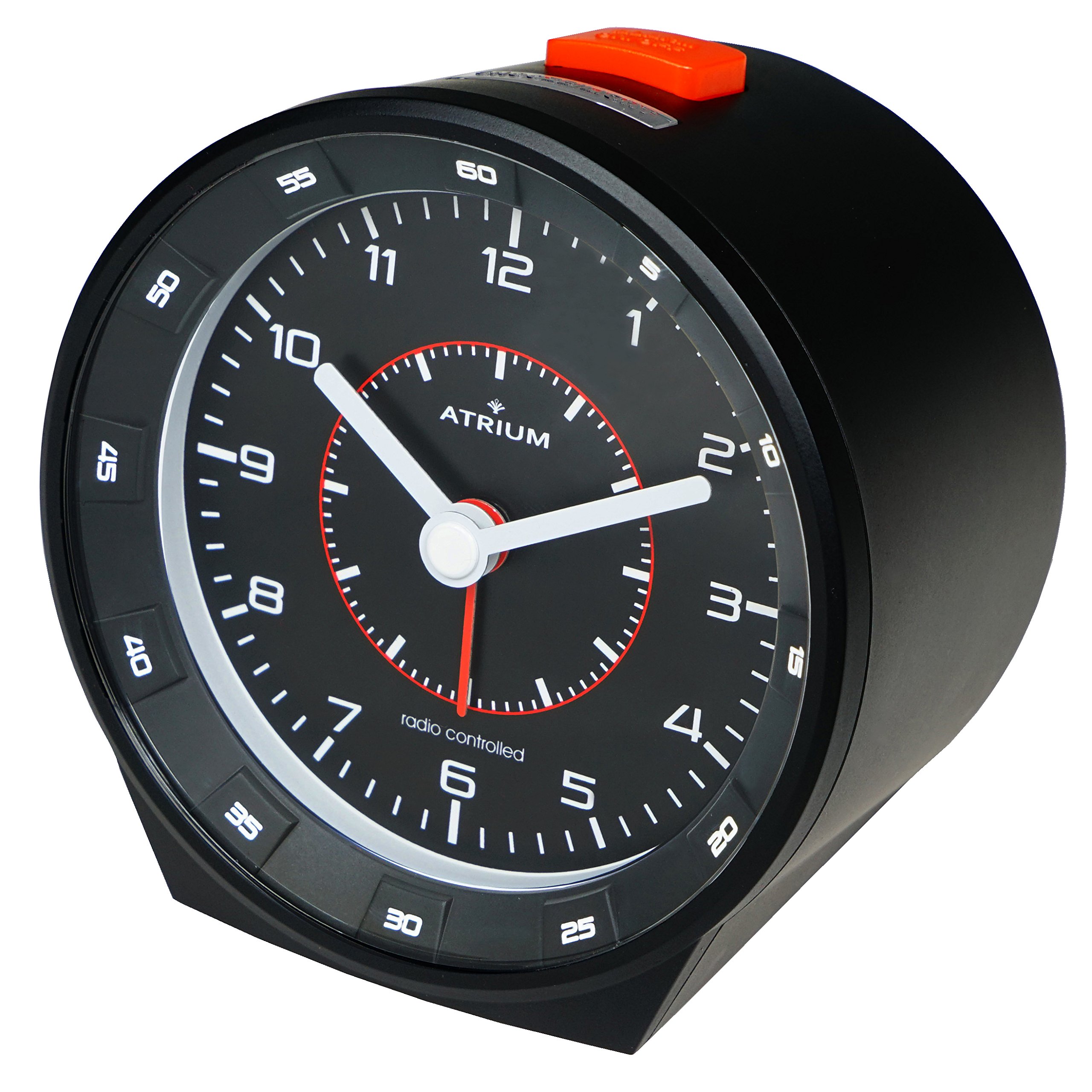 ATRIUM Funkwecker analog schwarz ohne Ticken mit Beleuchtung, Nachtlicht und Snooze A960-7