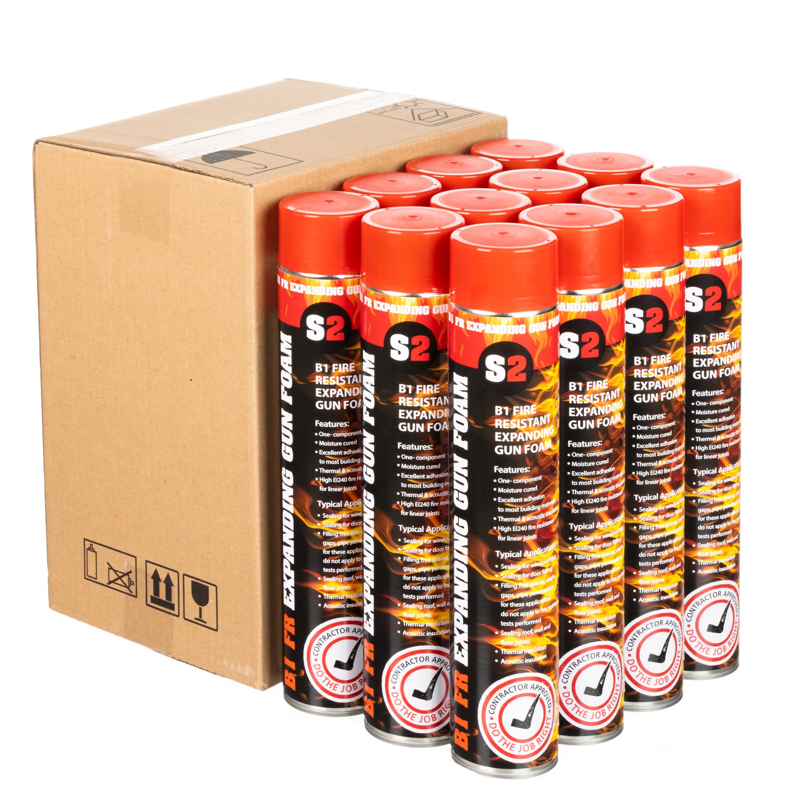 STICK2 B1 Fire Rated Expanding Foam | PU Gun Foam for Gap Filling & Insulation | High Adhesion, Thermal & Fire Resistance | 12 x 750ml