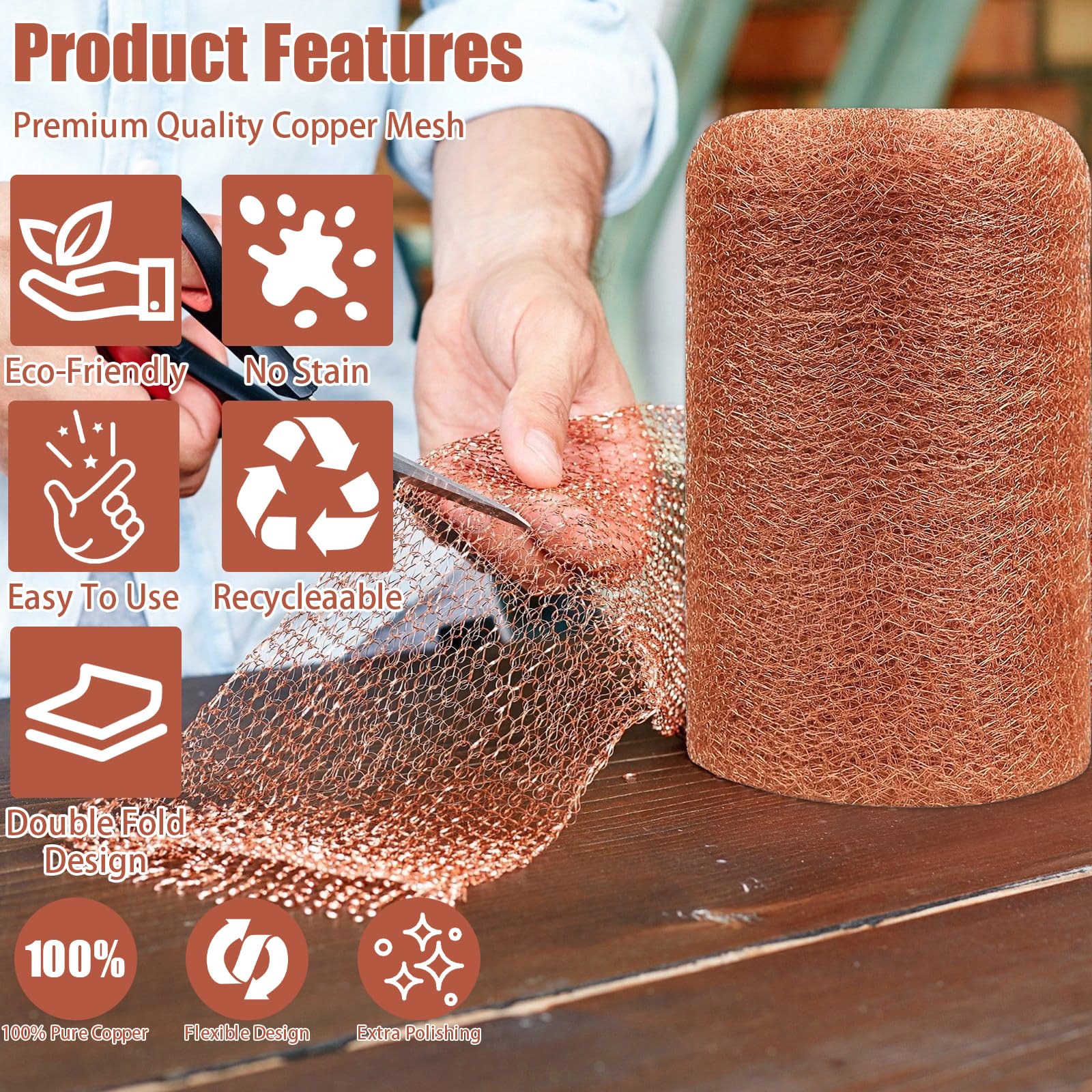 DARENYI Pure Copper Mesh 12m/39 Feet Copper Mesh Slug Repellent uk for Rodent Control Gap Blockage, Fabric Hole Blockage, Gardening - Image 3