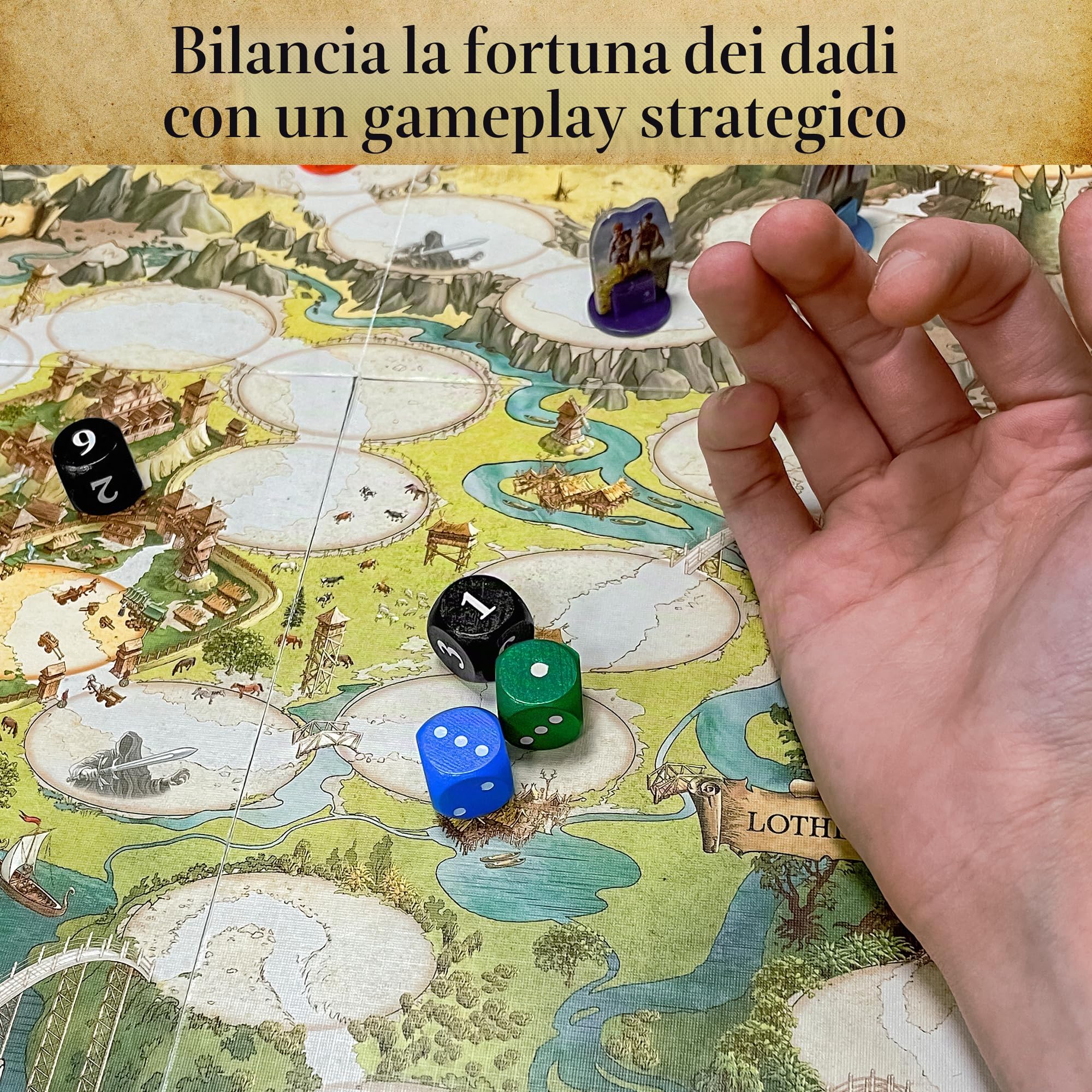 Thames & Kosmos Il Signore degli Anelli: Adventure to Mount Doom, Giochi da tavolo cooperativi con selezione strategica di dadi per la notte di gioco, giochi per famiglie per adulti e bambini, da 1 a