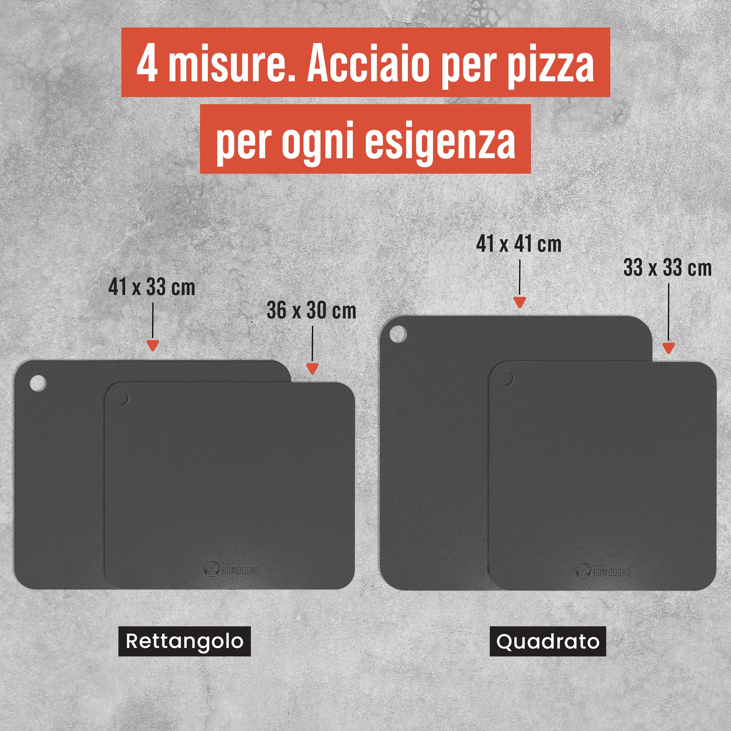 Chef Pomodoro Pietra Refrattaria per Pizza da Forno 40,6 x 40,6 cm, (6,35 mm), Pietra Pizza Barbecue, Piastra Forno Refrattaria, per forno elettrico di casa, in acciaio con fori per sollevamento