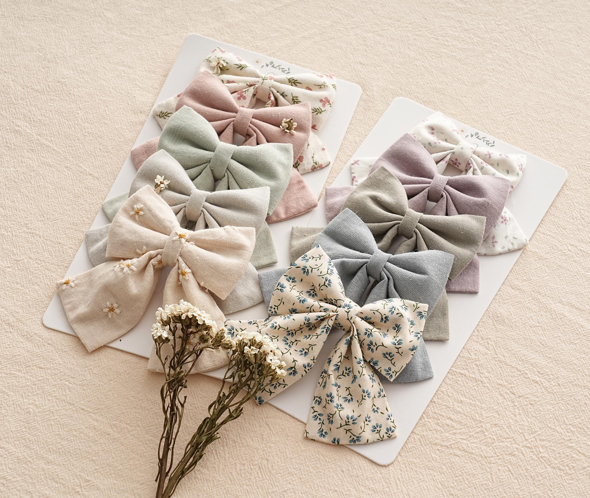 Hair Bows with Hair Clips for Girls Toddler Baby,Handmade 5" Flower Print Embroider Big Bows,FANCY CLOUDS Boutique Hair Accessorioes Gifts for School