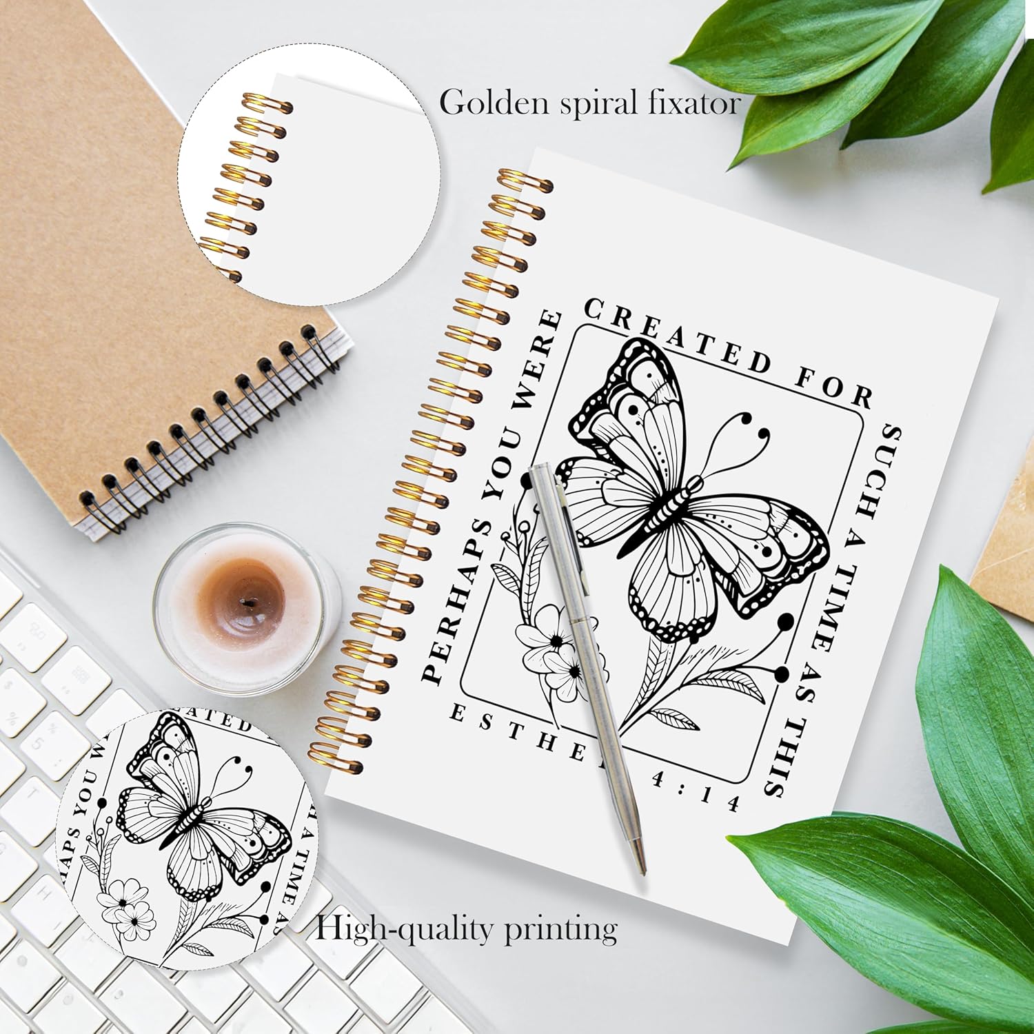 Floral Butterfly Christian Spiral Notebook, Christian Gifts for Women, Esther 4:14 Prayer Bible Journal Journaling for Woman, Faith Based Gifts, 5.5x8.3 - Image 2