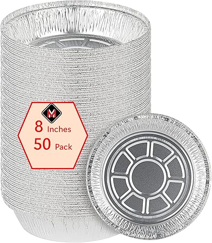 Mr Miracle Paquete de 50 sartenes desechables de papel de aluminio Sartenes circulares de aluminio de 8 pulgadas, ideales para hornear, almacenar,