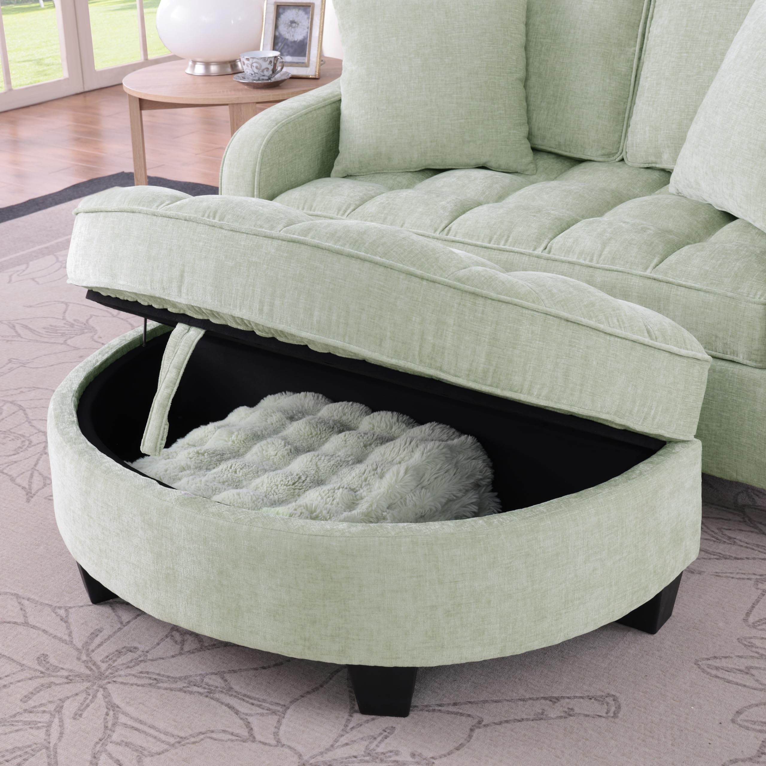 Sofa mit mit Aufbewahrungs-Hocker, Schlafsofa mit Verstellbarer Rückenlehne und Kissen, Klein Sofa, für kleine Wohnzimmer,Studienzimmer,Schlafzimmer,Grün
