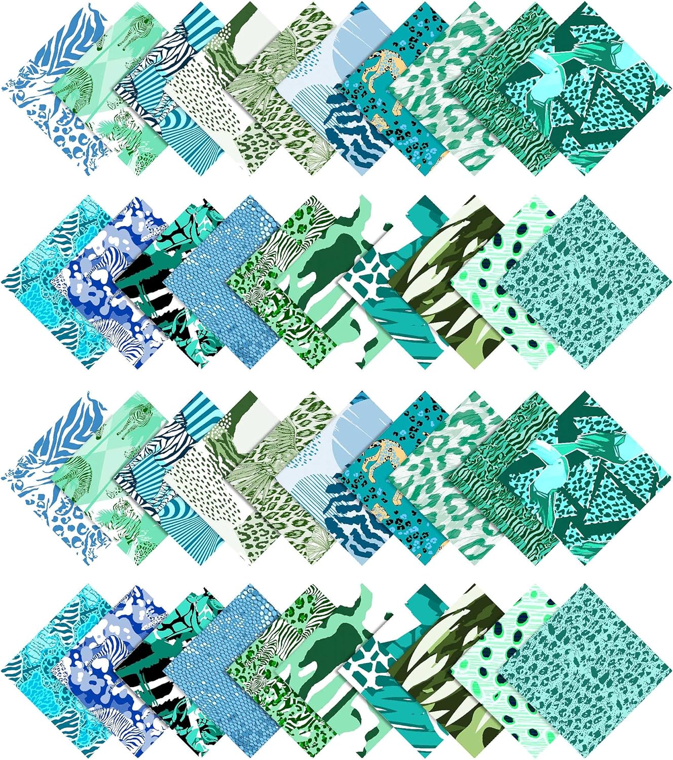 Soimoi 40Pcs Animals Print Cotton Precut Fabrics for Quilting Craft Strips 2.5x42inches Jelly Roll - Teal Green