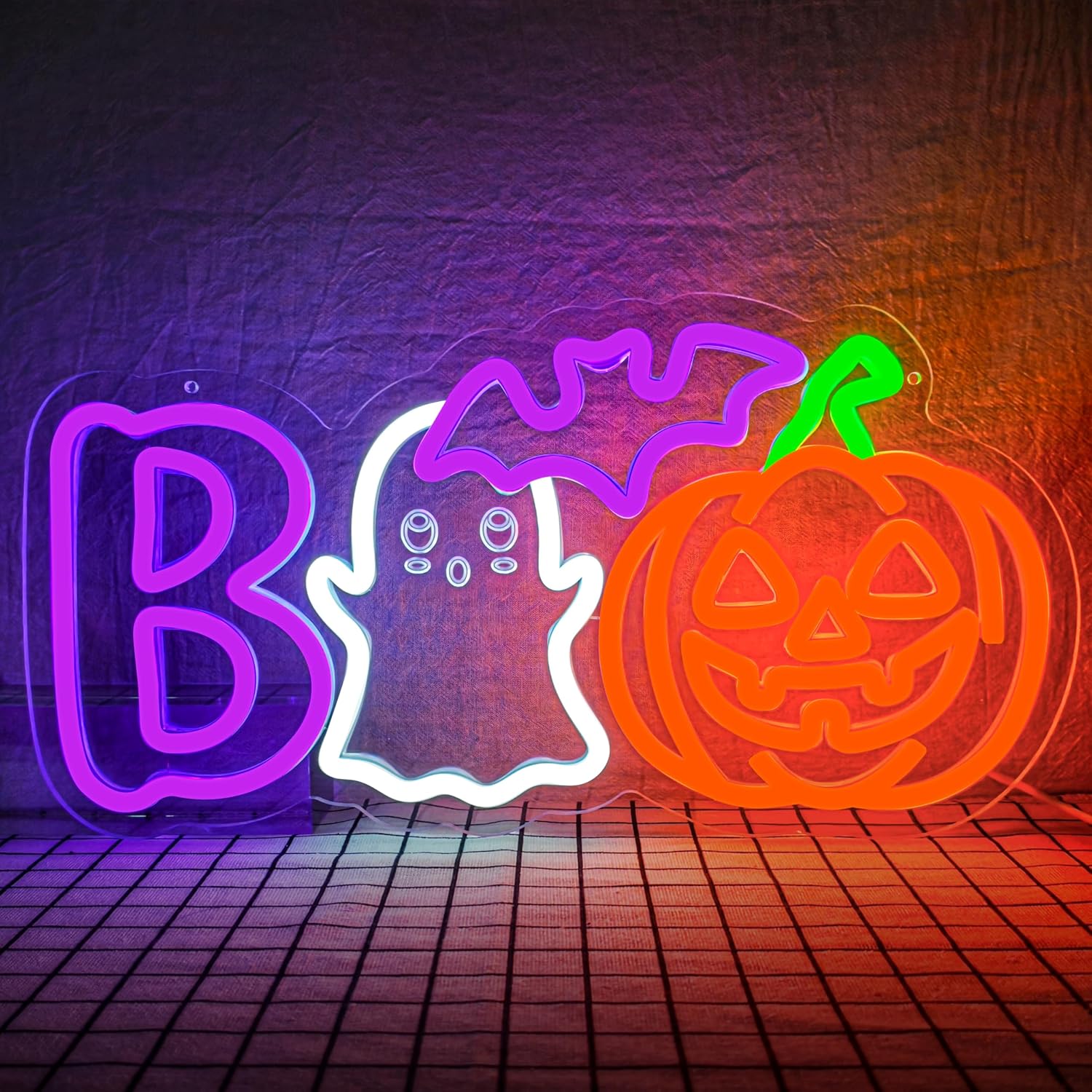 Halloween Neon Sign Bat Boo Neon Light for Halloween Wall Decor Dimmable Halloween Neon Lights for Bedroom Bar Party Halloween Party Backdrop