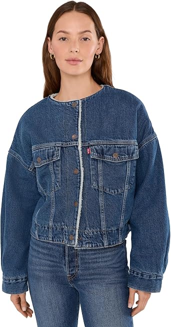 Levis Womens Collarless Crop Sherpa Trucker