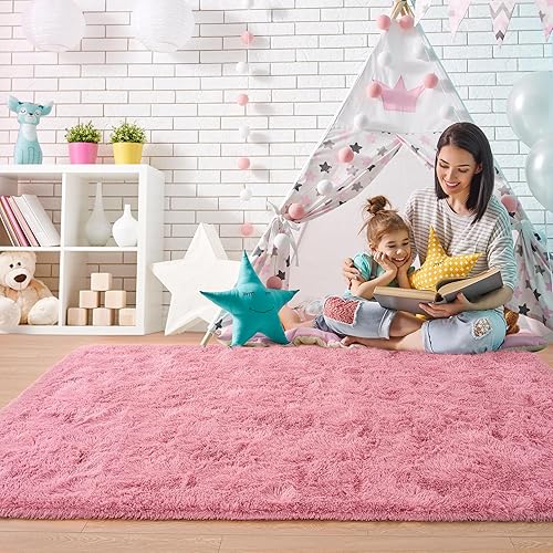 Miniatura 6 de Noahas Alfombras esponjosas para dormitorio, 4 x 5.3 pulgadas, color rubor, alfombras gruesas y peludas para sala de estar, alfombra suave para