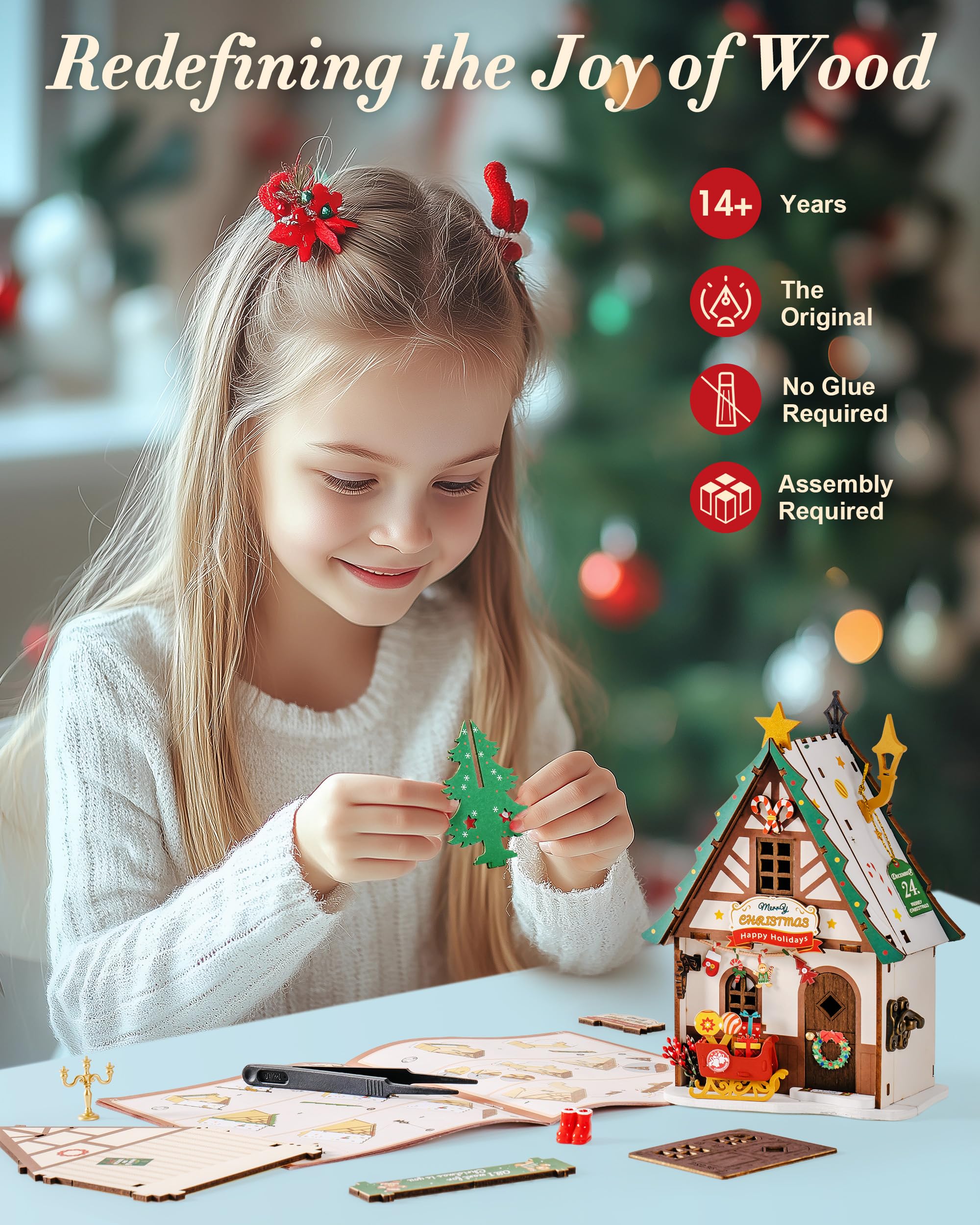 Rolife DIY Miniature House Modellismo Casa in Miniatura da Costruire Twinkling Christmas Modellismo da Costruire Adulti 3D Puzzle Legno Diorama Kit Fai Da Te Regali Bricolage di Natale DS036