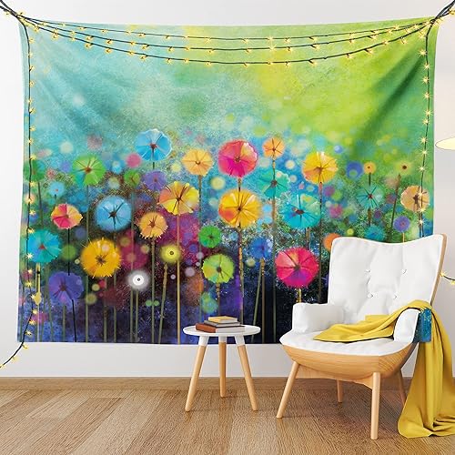 Miniatura 9 de Ambesonne Tapiz de flores, dientes de león destacado en el jardín con pinceladas de acuarela y arte de paisaje abstracto, colgante de pared ancho