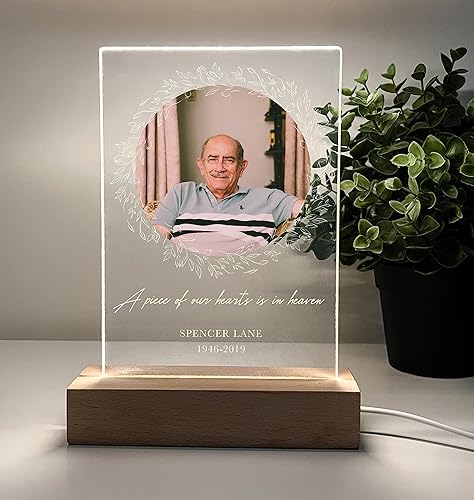 Miniatura 7 de Lámpara de mesa personalizada personalizada con foto LED con soporte de madera con luz nocturna en memoria amorosa en nuestro corazón para siempre