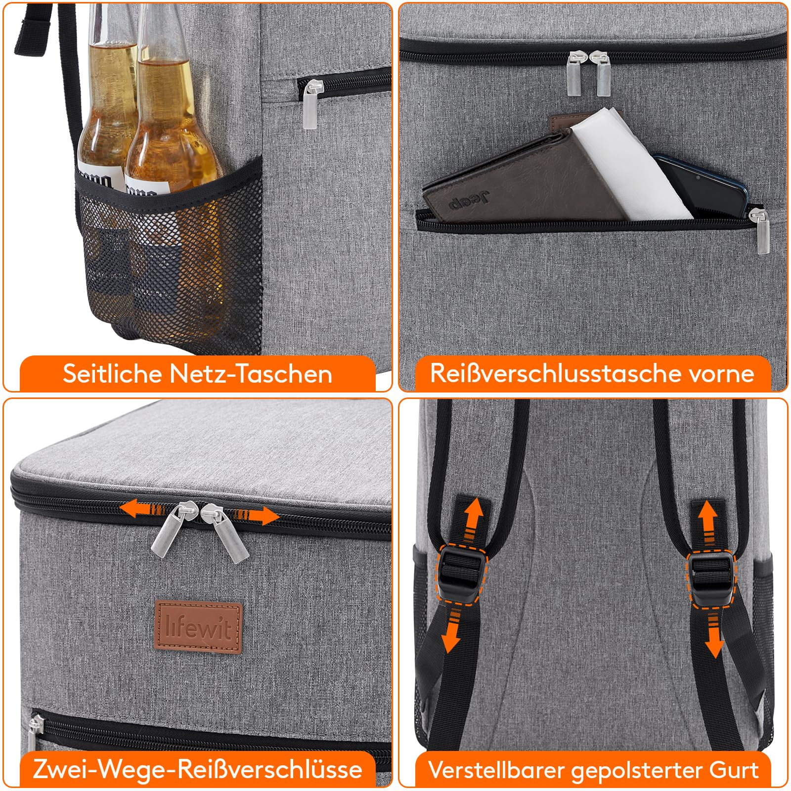 Lifewit 21L 30 Dosen Kühl Rucksack Kühlrucksack Kühltasche Picknicktasche Groß Isoliert Cooler Bag Männer Frauen für Strand, Picknick, Camping, BBQ, Wandern
