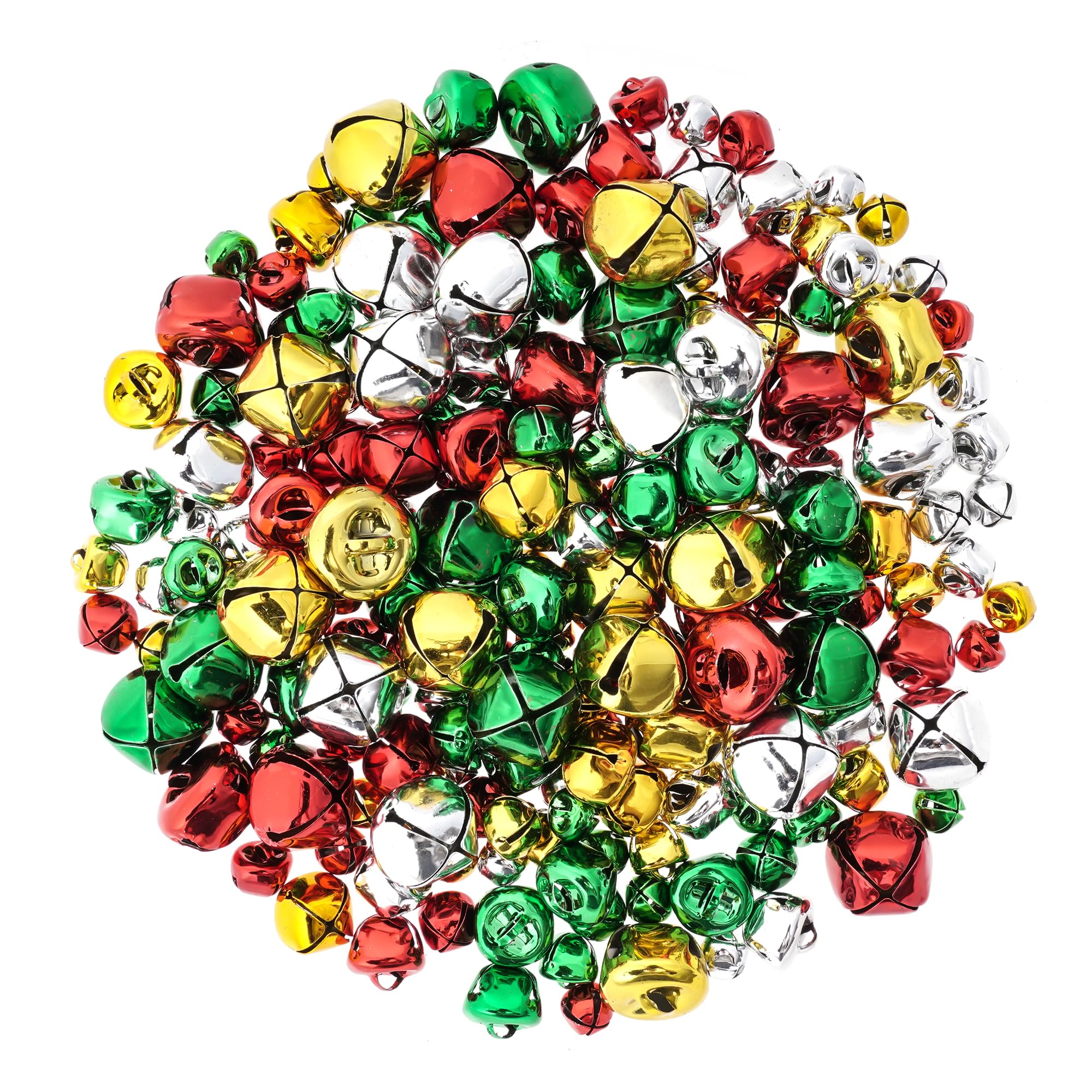 Marrywindix200 Pieces Colorful Small Christmas Bells (Gold, Silver, Green, Red, 0.4/0.5/0.6/0.8 inch)
