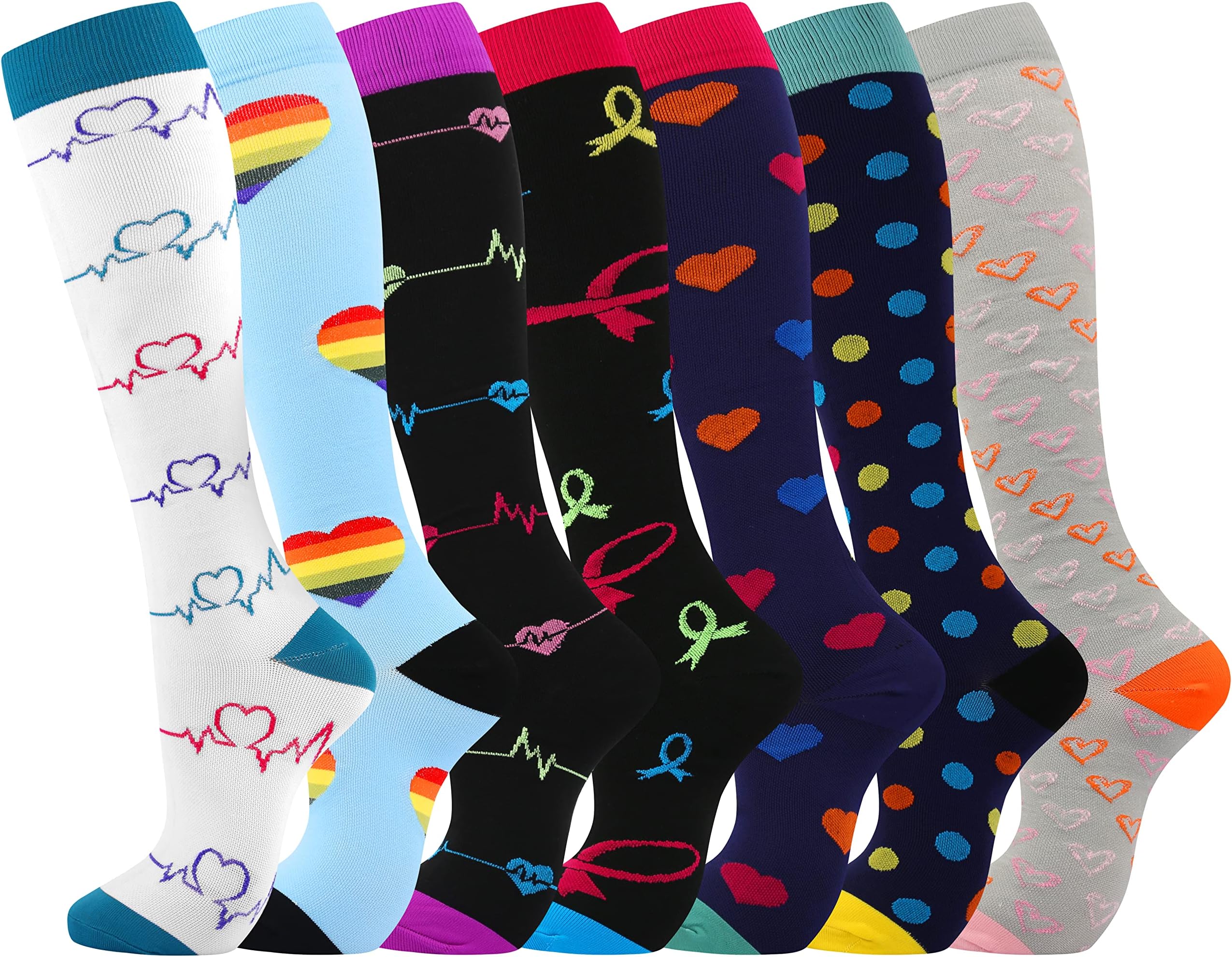 Odtmger7 Pair Compression Socks for Women & Men 15-20 mmHg is Best Support for Athletic Running Cycling Nursing,Travel