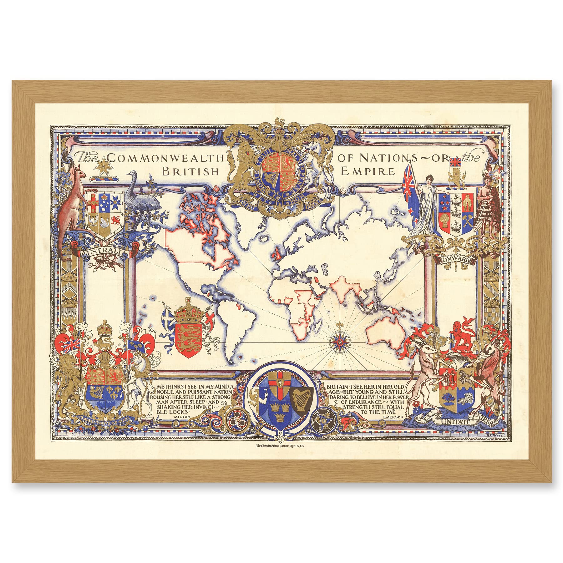 Artery8 Map Webb 1937 British Empire Commonwealth Pictorial Artwork Framed Wall Art Print A4