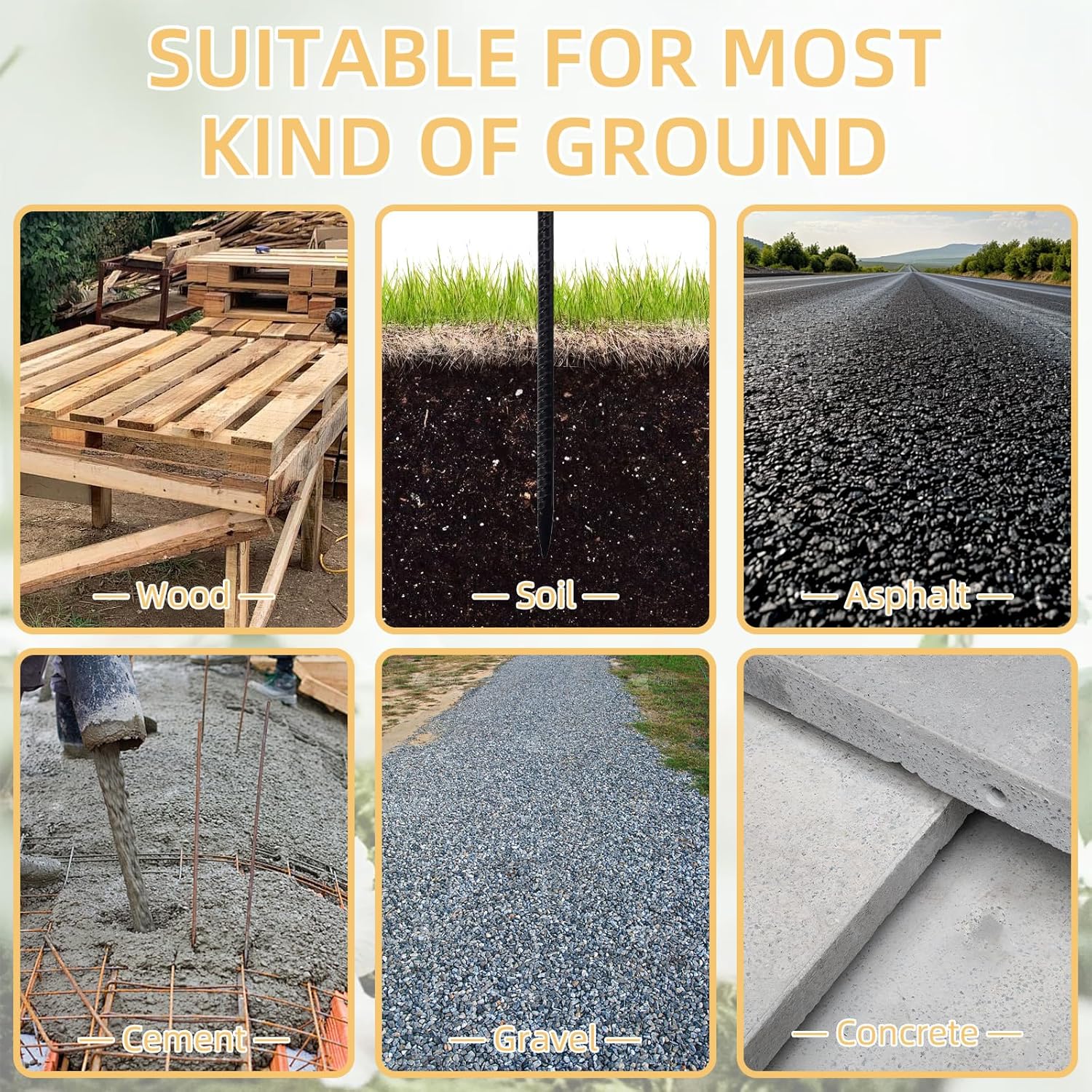 16 Inch Rebar Stakes, 1/2 Inch Diameter Galvanized Steel Ground Anchors, Heavy Duty Metal Spikes for Speed Bump, Wheel Stop, Parking Curb and Tent (24 Pack, Black)