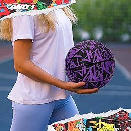 AND1 Fantom Graffiti 28.5 Rubber Basketball - Intermediate Streetball for Indoor/Outdoor Play, Size 6 Includes Pump