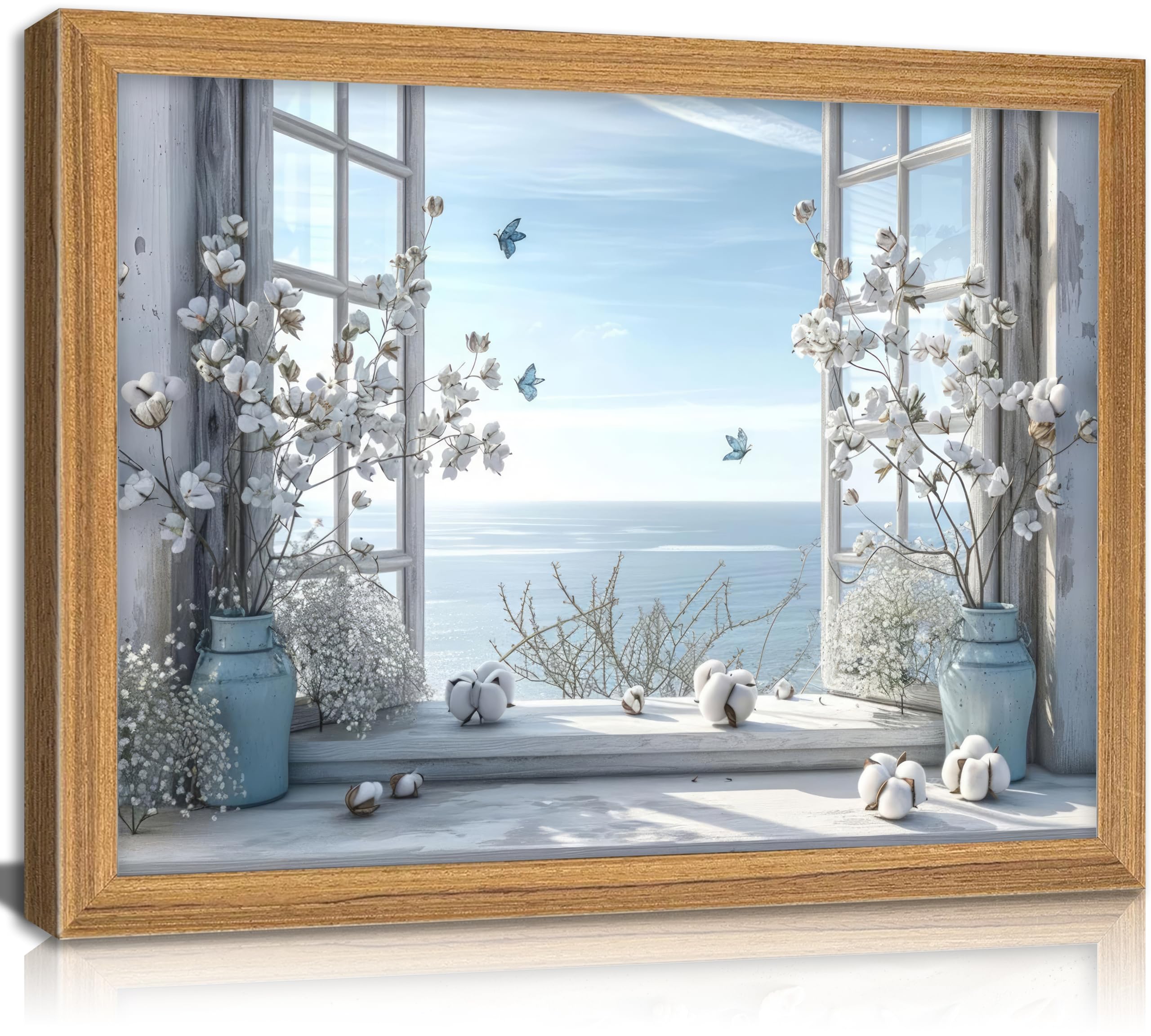 Framed Farmhouse Bathroom Canvas Wall Art Brown Rustic Cotton Flower Painting Picture Wall Decor Modern Relax Soak Unwind Sign Poster Print Artwork for Living room Restroom Home Decoration — view 9