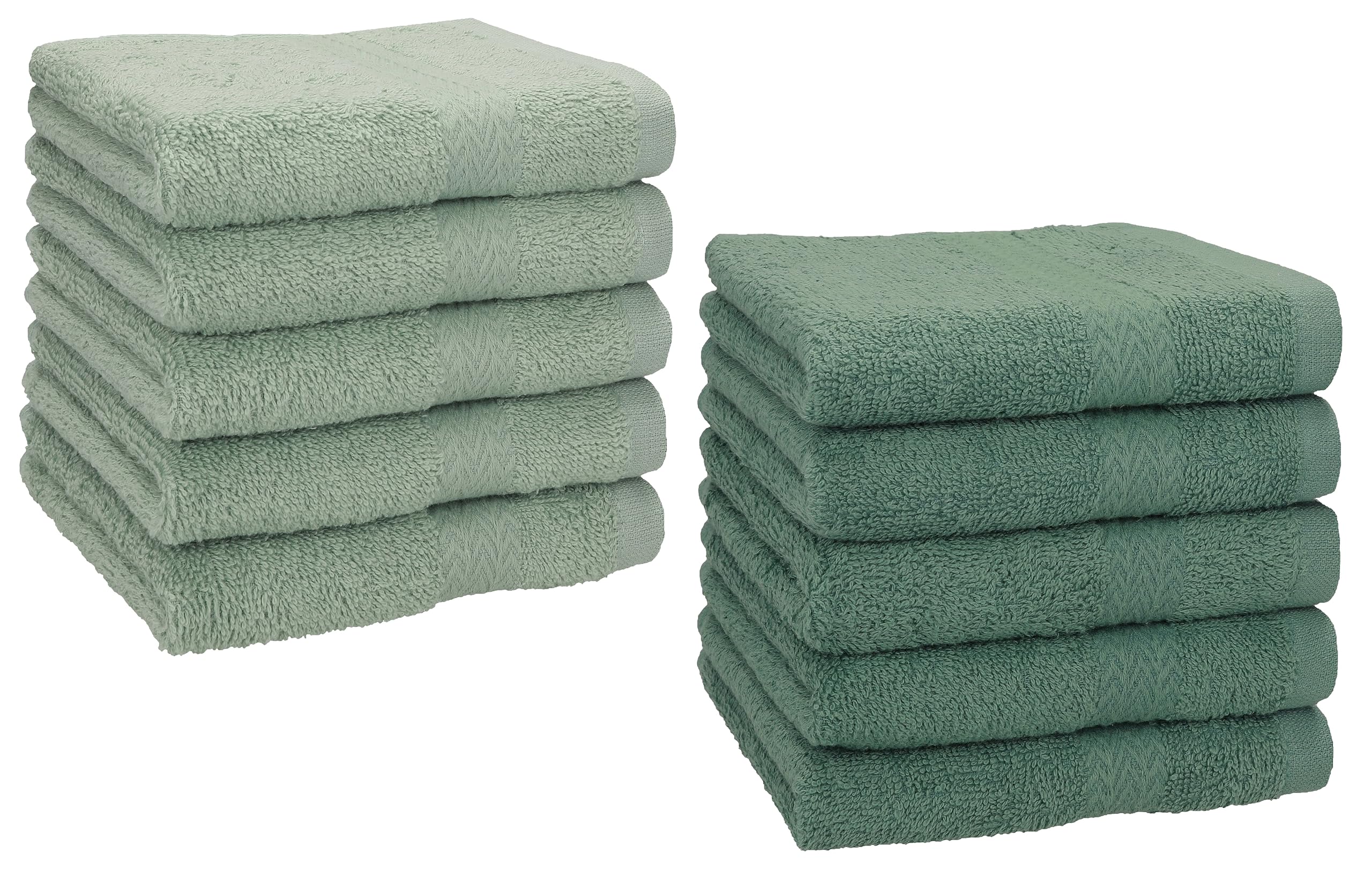 Serviettes débarbouillettes lavettes coton 30x30 vert sapin lot de 10