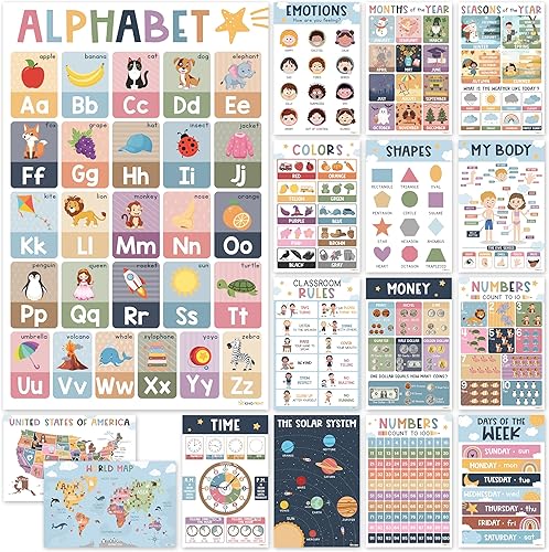 Miniatura 1 de 18 pósteres educativos para niños pequeños (11 x 17 pulgadas), pósteres bohemios para el aula, la escuela en casa imprescindibles para niños,