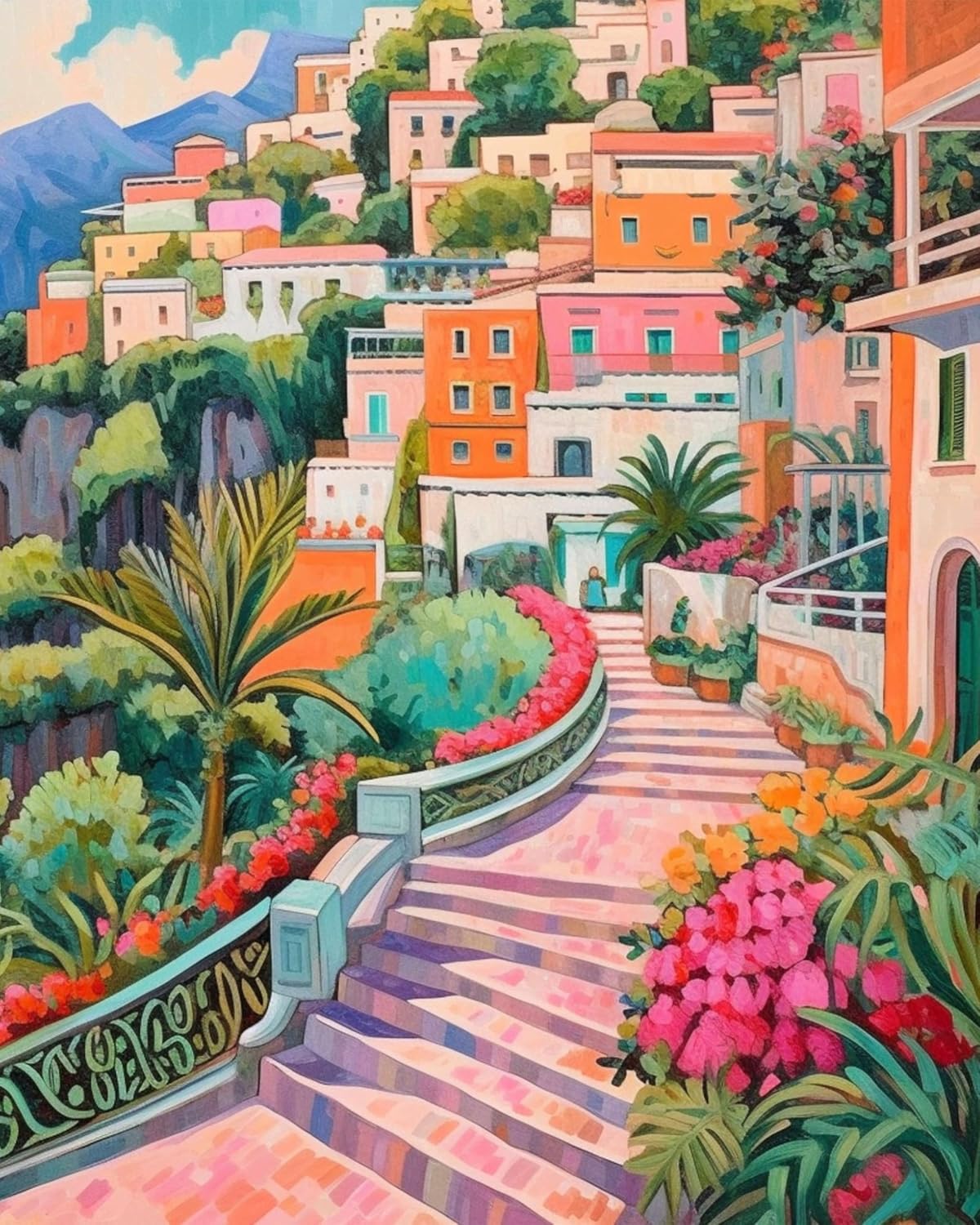 Premium Quality, Paint by Numbers kit for Adults, Paint by Numbers for Adults, Amalfi Coast Italy Paint by Numbers, Mediterranean, Landscape Paint by Numbers kit, 16x20inch