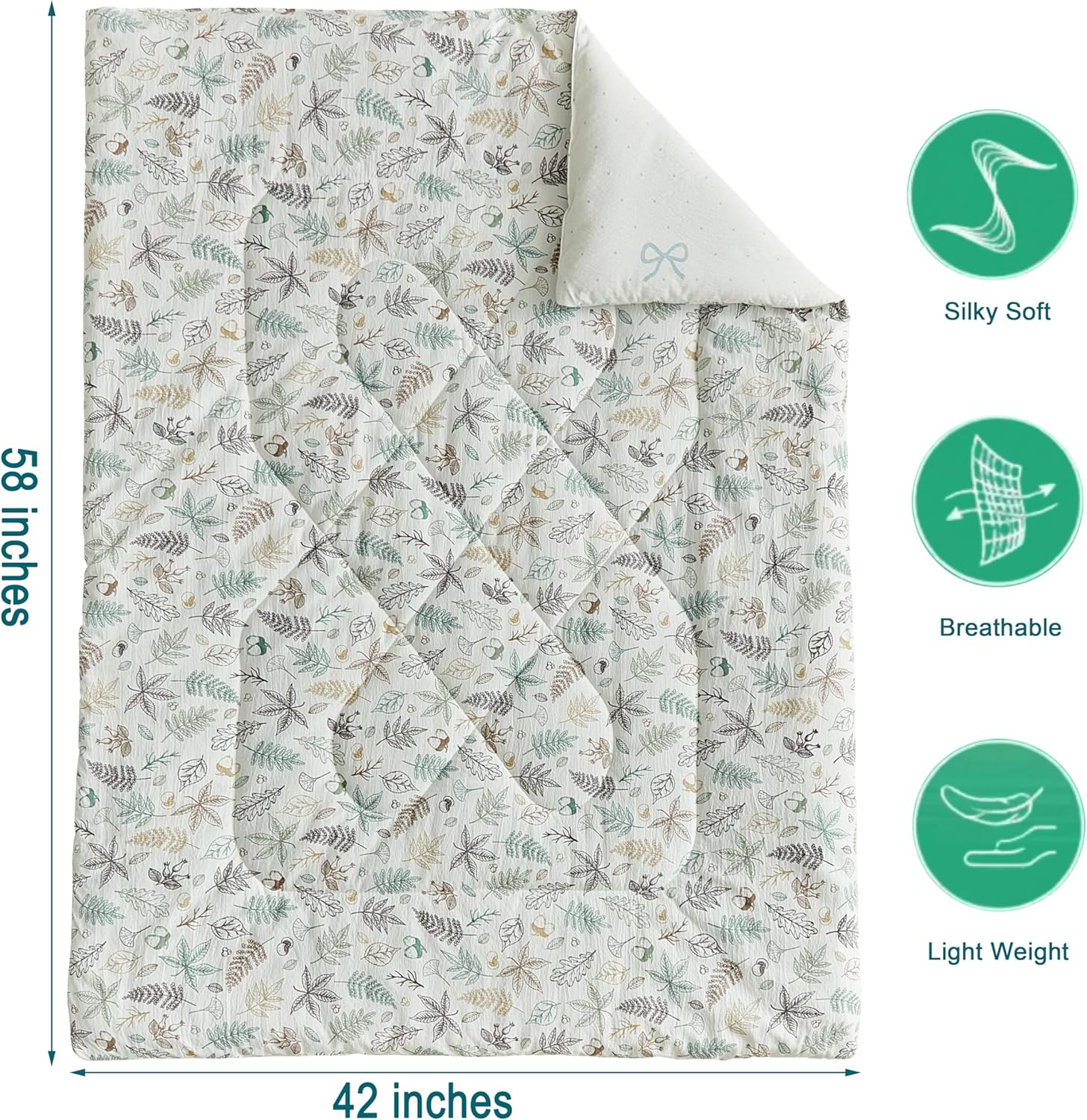JHXHMX 4 Pieces Toddler Bedding Set for Girls,Leaves Pattern Toddler Comforter Set,Soft Crib Bed Set Including Comforter,Sheets and Pillowcase-Leaf