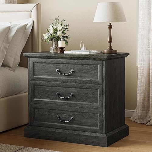 Huuger Nightstand with Charging Station, 3 Drawer Night Stand, 22