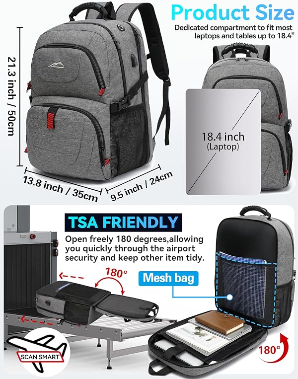 ProEtrade Travel Backpack, Extra Large Laptop Backpack Business Anti Theft TSA Approved College Work Computer Bag Fits 18.4 Inch Laptop with USB Charging Port for Women Men(Grey,L) by ProEtrade - Used condition - Image 2