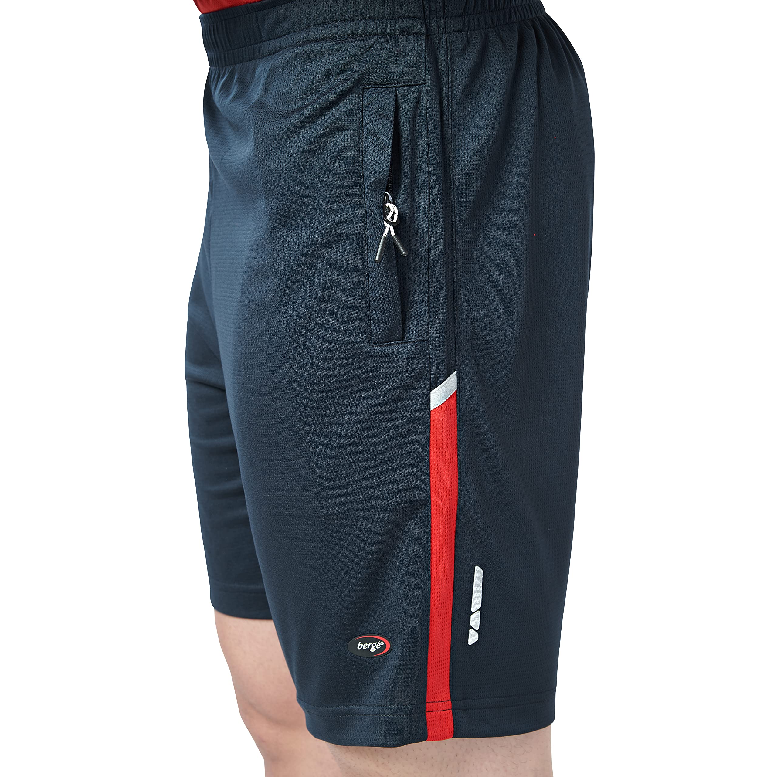 berge' Men's Dry-Fit Sports Shorts | Quick-Dry Polyester | Zippered Welt Pockets | Breathable & Anti-Odour Activewear for Gym, Running, Workouts, Jogging, Training, Fitness, Sports | With Reflectives