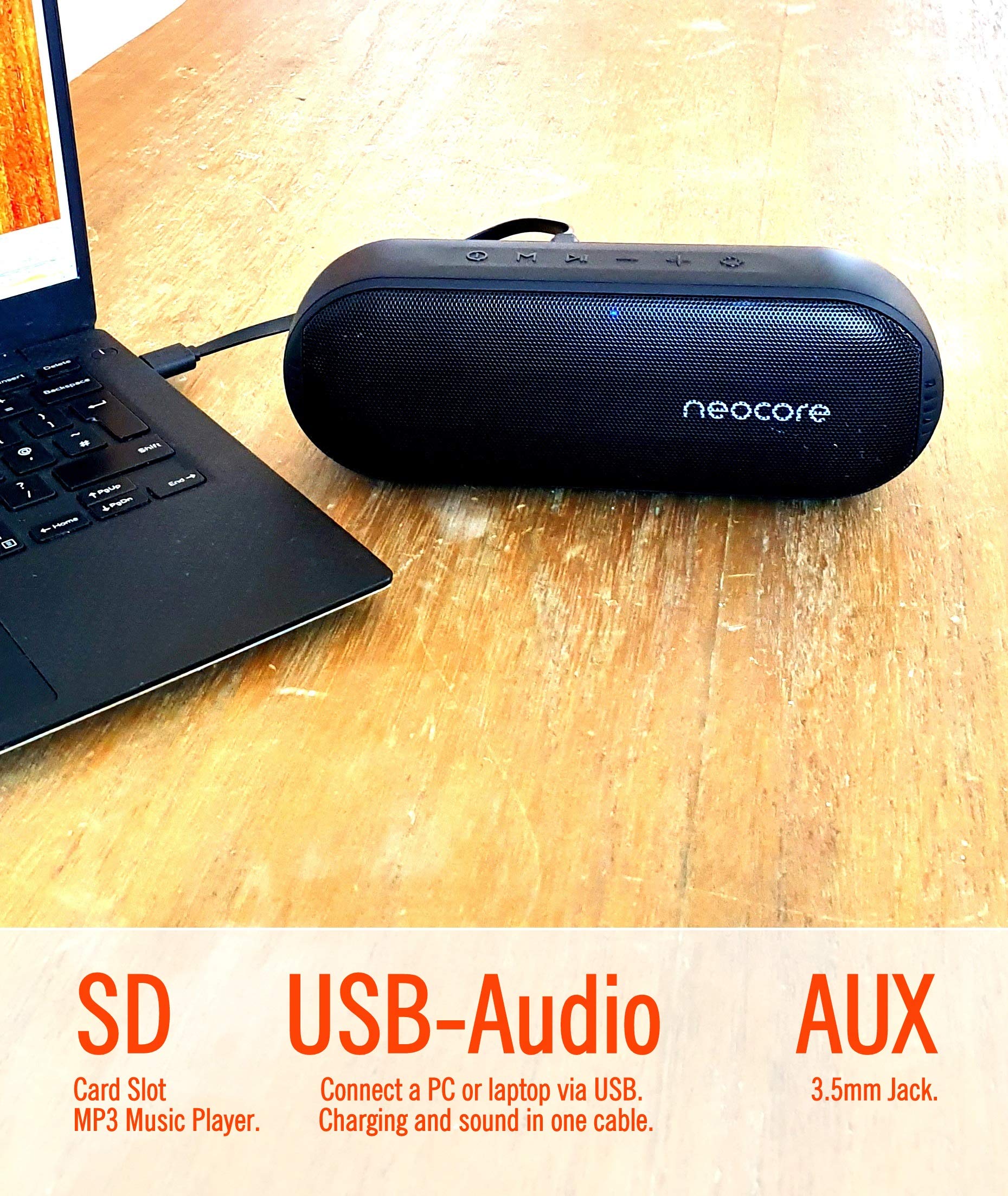 neocore WAVE A2 Portable Bluetooth Speaker, 16W, 60hour Playtime, SD