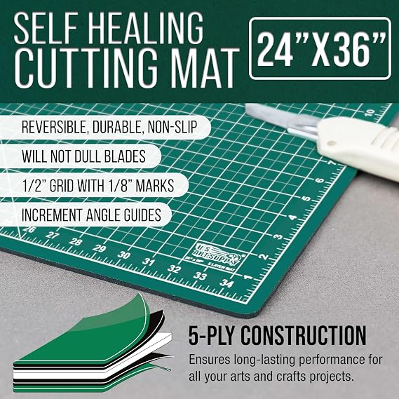 U.S. Art Supply 24x36 Self-Healing Cutting Mat 5-Ply Green/Black