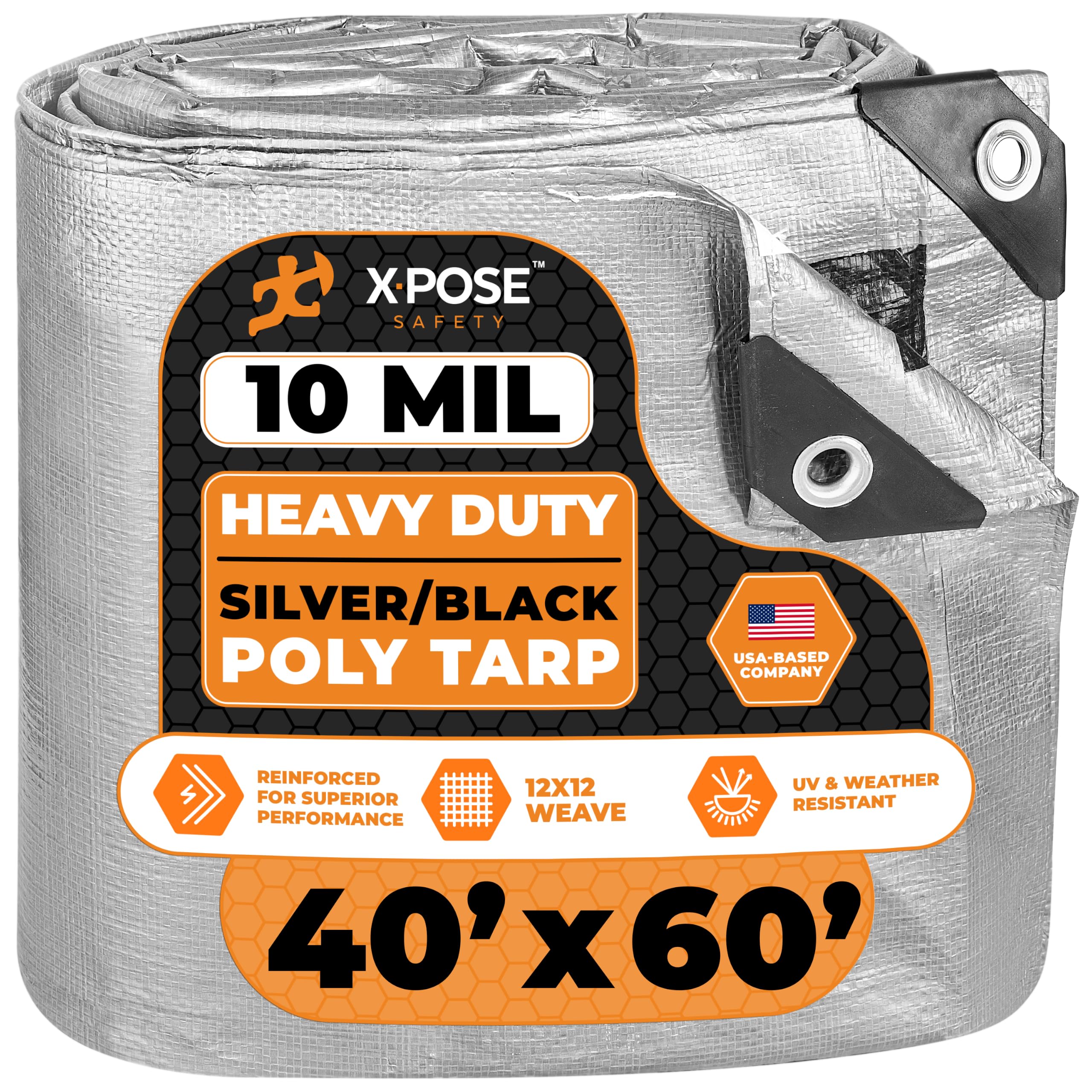 Heavy Duty Poly Tarp - 40' x 60' - 10 Mil Thick Waterproof, UV