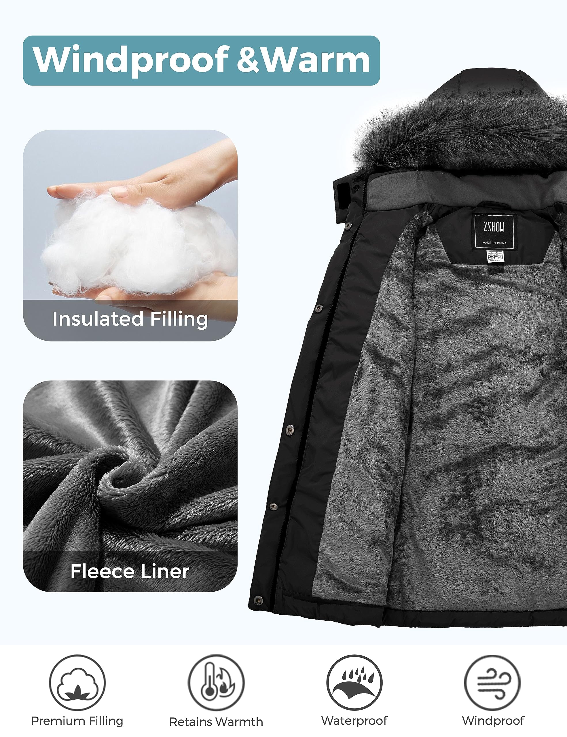 ZSHOW Abrigo de Invierno para Niña Parka Larga Impermeable Chaqueta Acolchada Capucha Chaqueta Gruesa Cálida