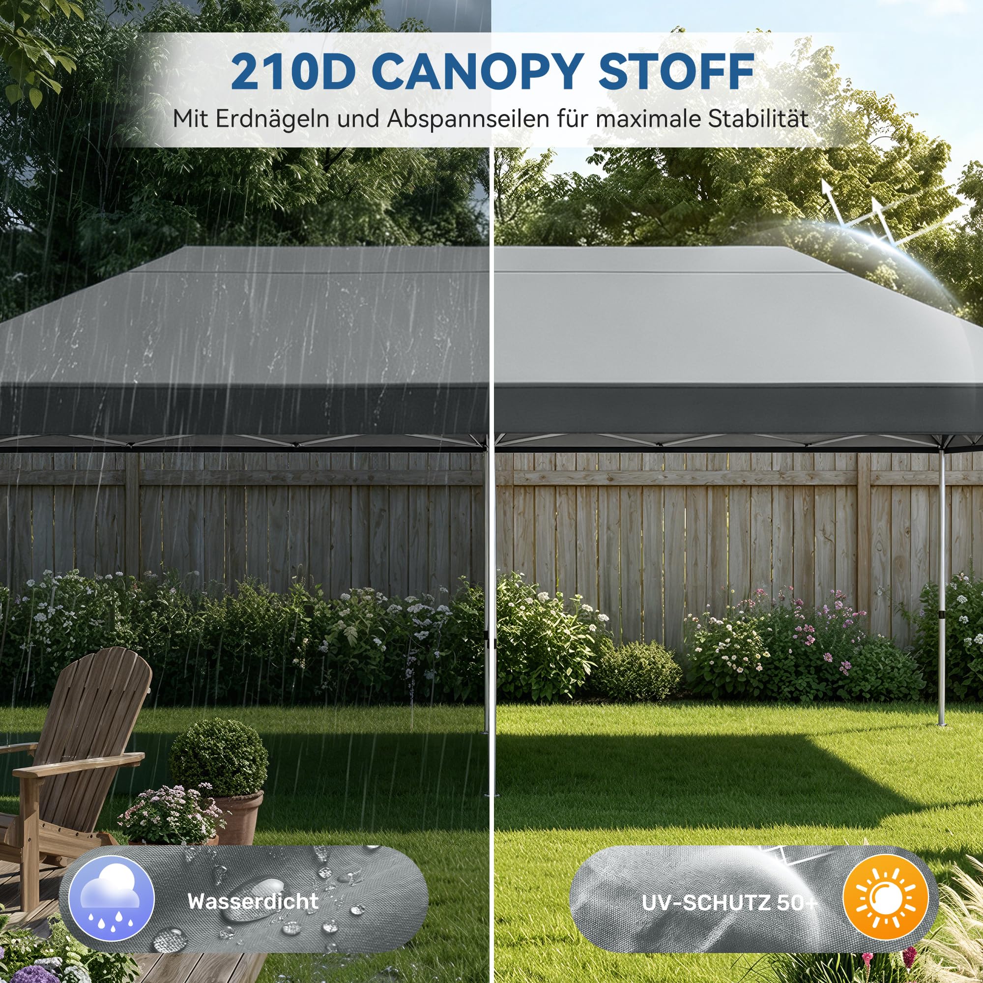 Fijinhom Pavillon 3x6 Wasserdicht Stabil Winterfest, Faltpavillon 3x6 Höhenverstellbar, Pop Up Pavillon UV Schutz 50+,Partyzelt Gartenpavillon Für Outdoor, Grau