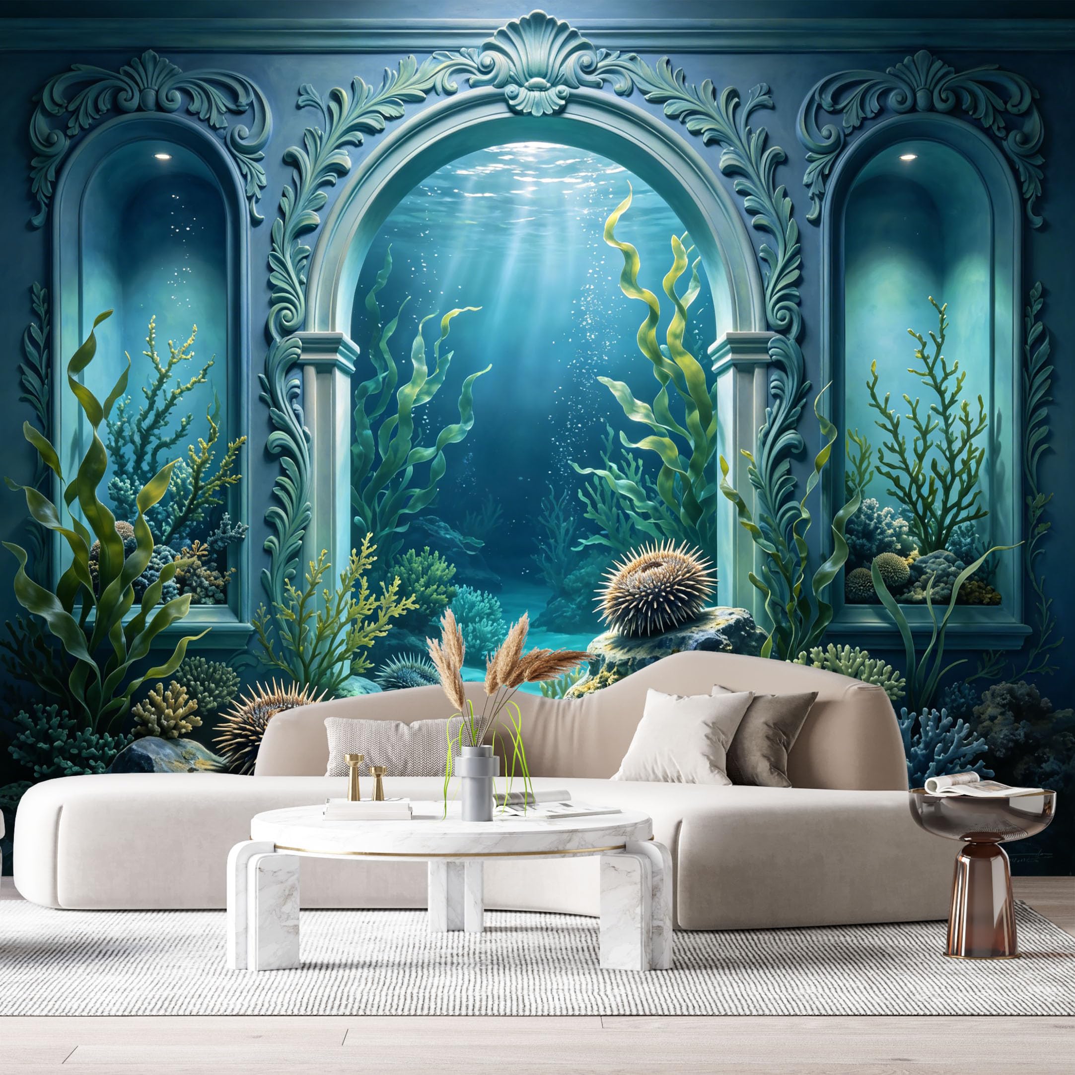Custom Size Wall Murals Underwater Ocean Marine Arch 3D Trompe L'Oeil SelfAdhesiveWall Fabric Removable Wallpaper Wall Decor for Living Room Bedroom Bathroom