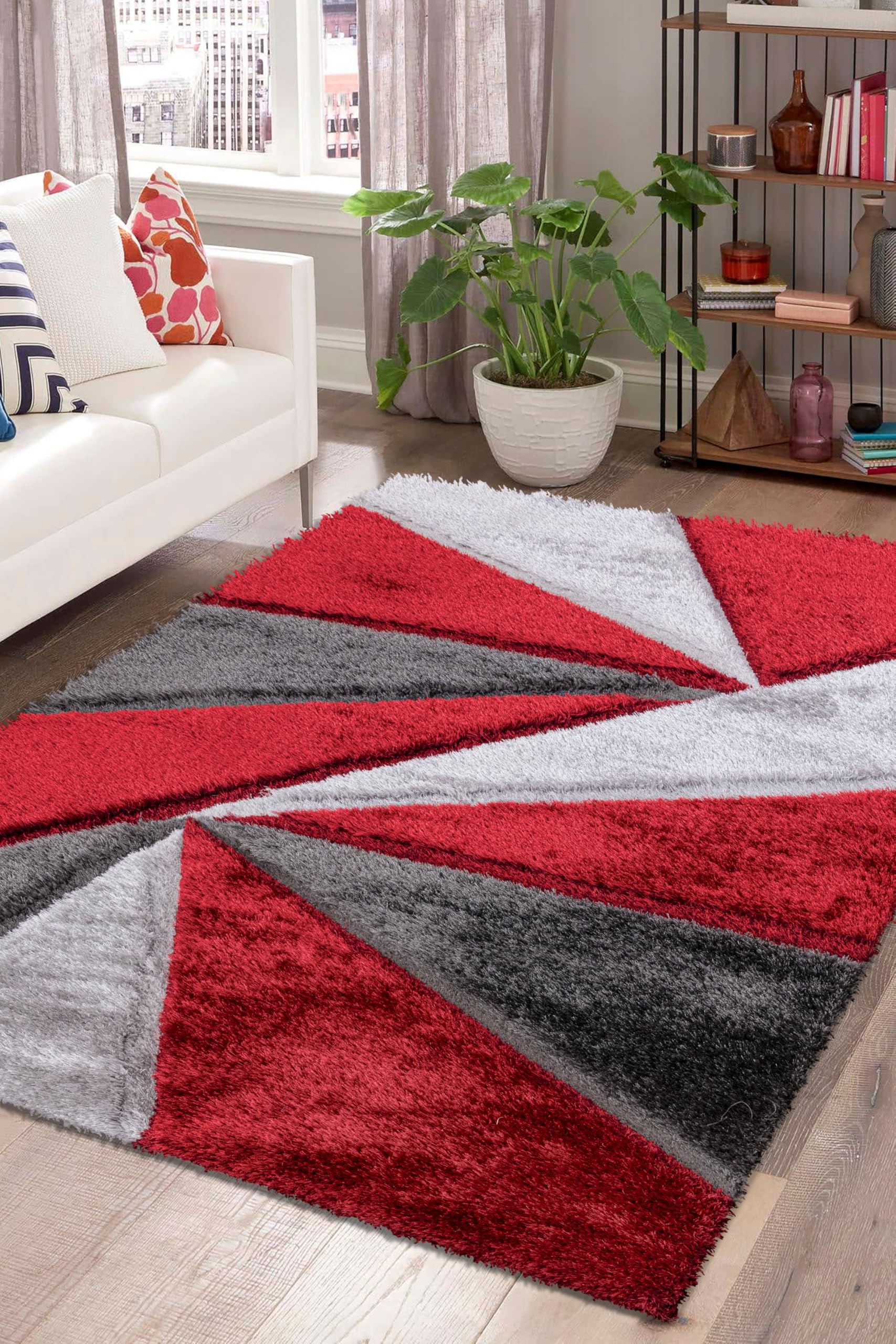 SHAZ HOME Classic Designers Luxury Shaggy Rug Ultra Soft Thick Pile Area Rug for Living Room & Bedroom Best Plush Carpet & Floor Mat (Red, 120 x 170 cm)